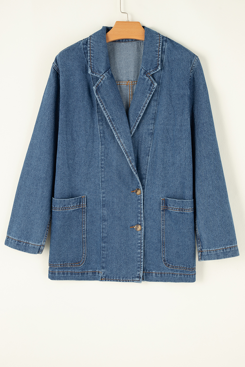 Versatile Long Sleeve Denim Jacket: Classic Lapel Collar, Sail Blue - Detail View 7 Versatile Long Sleeve Denim Jacket: Classic Lapel Collar, Sail Blue - Detail View 7