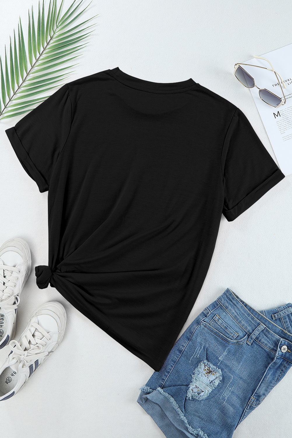 Solid Black Everyday T-Shirt, Comfortable Round Neck Tee - Detail View 8 Solid Black Everyday T-Shirt, Comfortable Round Neck Tee - Detail View 8