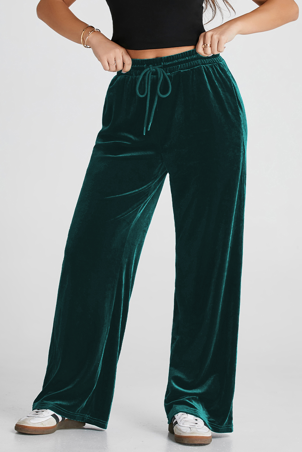 Versatile High Waist Wide Leg Pants - Stylish Evergreen Color - Detail View 7 Versatile High Waist Wide Leg Pants - Stylish Evergreen Color - Detail View 7