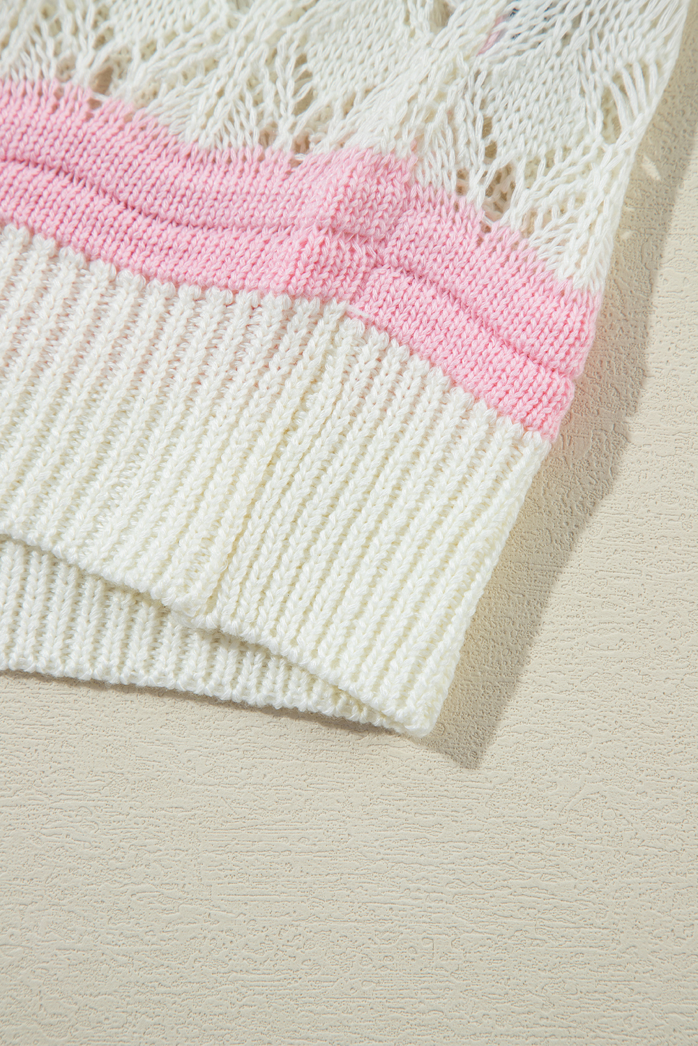 Cozy Crochet Knitwear: Color Block Brown Stripe Half Sleeve Sweater with Cut-Out Details - Detail View 12 Cozy Crochet Knitwear: Color Block Brown Stripe Half Sleeve Sweater with Cut-Out Details - Detail View 12
