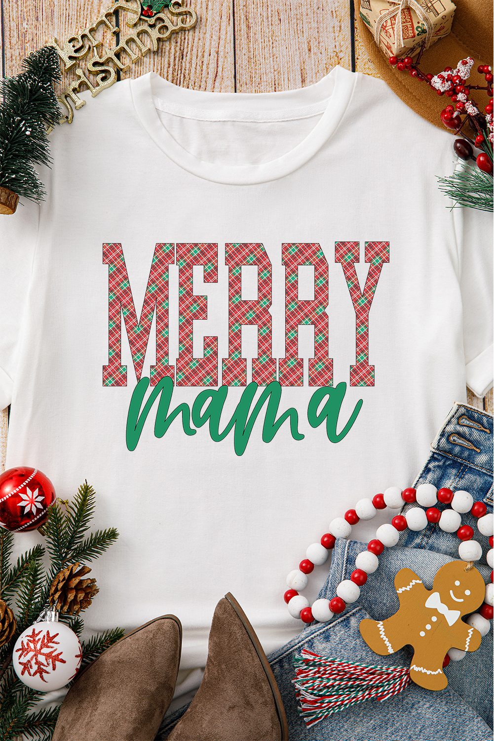 Women's Graphic T-Shirt, White Tee, MERRY Mama, Christmas Shirt, Holiday Fashion, Crew Neck, Casual Style, Short Sleeve, Shift Fit, Soft Fabric, Trendy Moms, Gifts, Slogan Print, Versatile Piece, Daily Wear, Christmas Theme - Detail View 8 Women's Graphic T-Shirt, White Tee, MERRY Mama, Christmas Shirt, Holiday Fashion, Crew Neck, Casual Style, Short Sleeve, Shift Fit, Soft Fabric, Trendy Moms, Gifts, Slogan Print, Versatile Piece, Daily Wear, Christmas Theme - Detail View 8