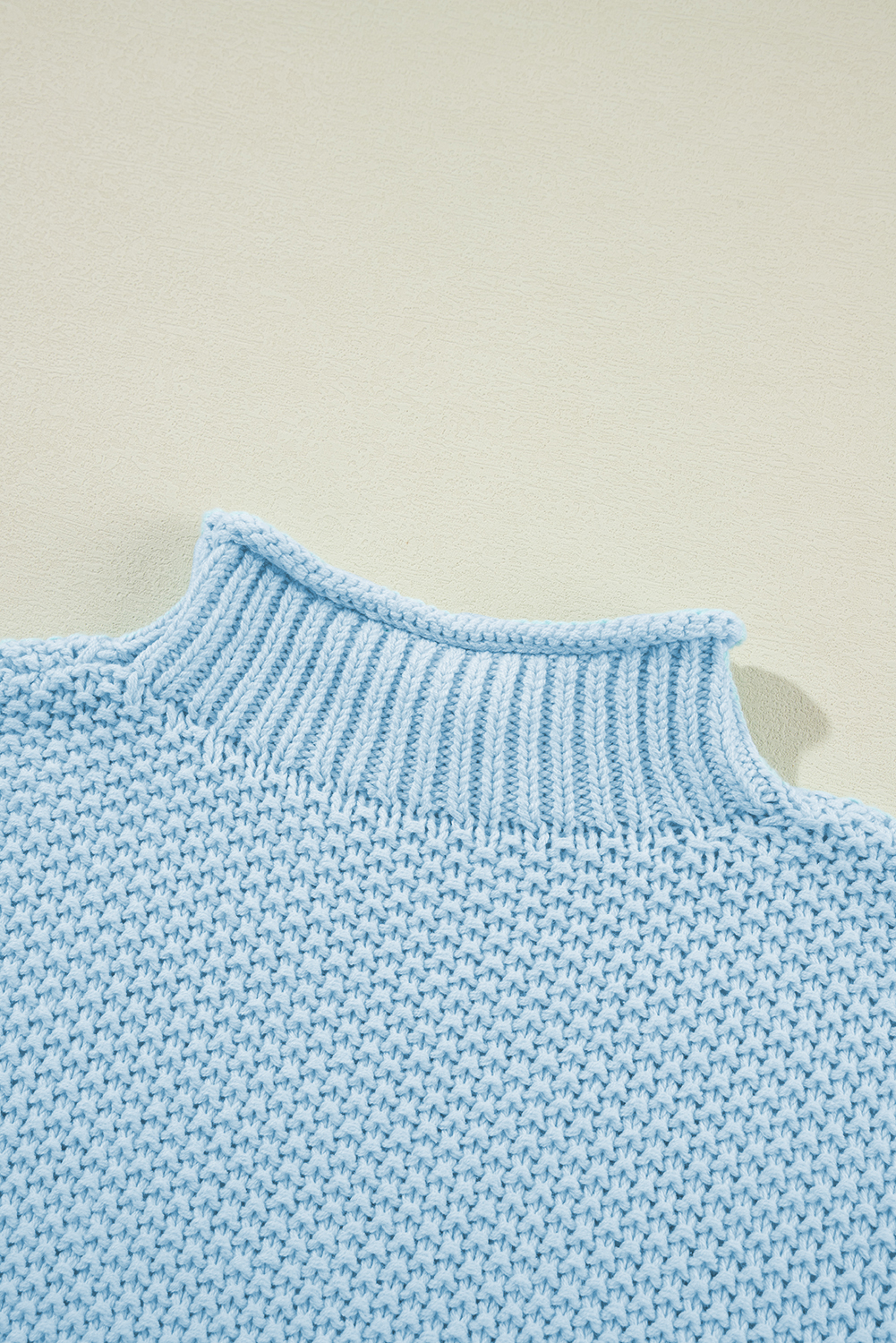 Women's Sweater, Iceland Blue, High Neck, Bat Wing Sleeves, Sleeveless, Knitted, Solid Color, Textured Finish, Casual Style, Effortless, Versatile, Fashion, Tops, Sweater Vests, Short Sleeve, Daily Wear, Fall & Autumn, Best Sellers - Detail View 10 Women's Sweater, Iceland Blue, High Neck, Bat Wing Sleeves, Sleeveless, Knitted, Solid Color, Textured Finish, Casual Style, Effortless, Versatile, Fashion, Tops, Sweater Vests, Short Sleeve, Daily Wear, Fall & Autumn, Best Sellers - Detail View 10