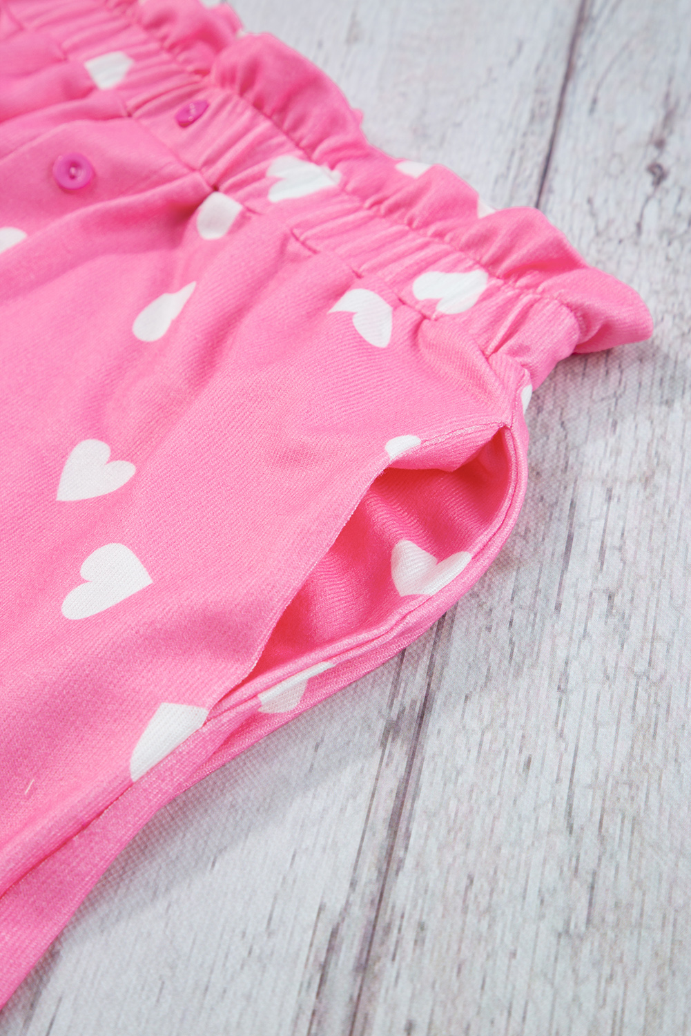 Pink Heart Loungewear Set, Casual Round Neck Top and Shorts - Detail View 11 Pink Heart Loungewear Set, Casual Round Neck Top and Shorts - Detail View 11