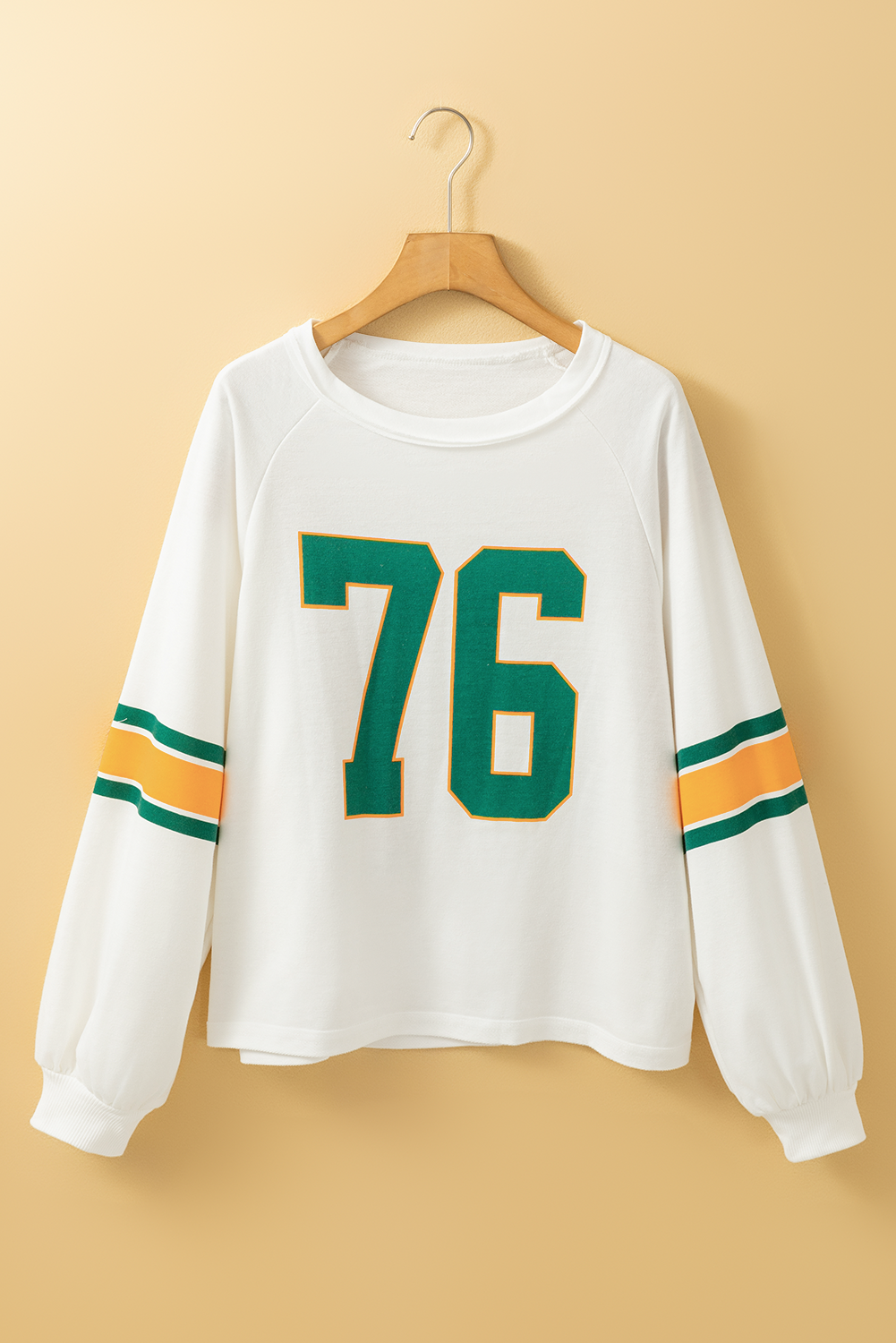 Women's White Number 76 Printed Retro Sporty Long Sleeve Top - Detail View 9 Women's White Number 76 Printed Retro Sporty Long Sleeve Top - Detail View 9