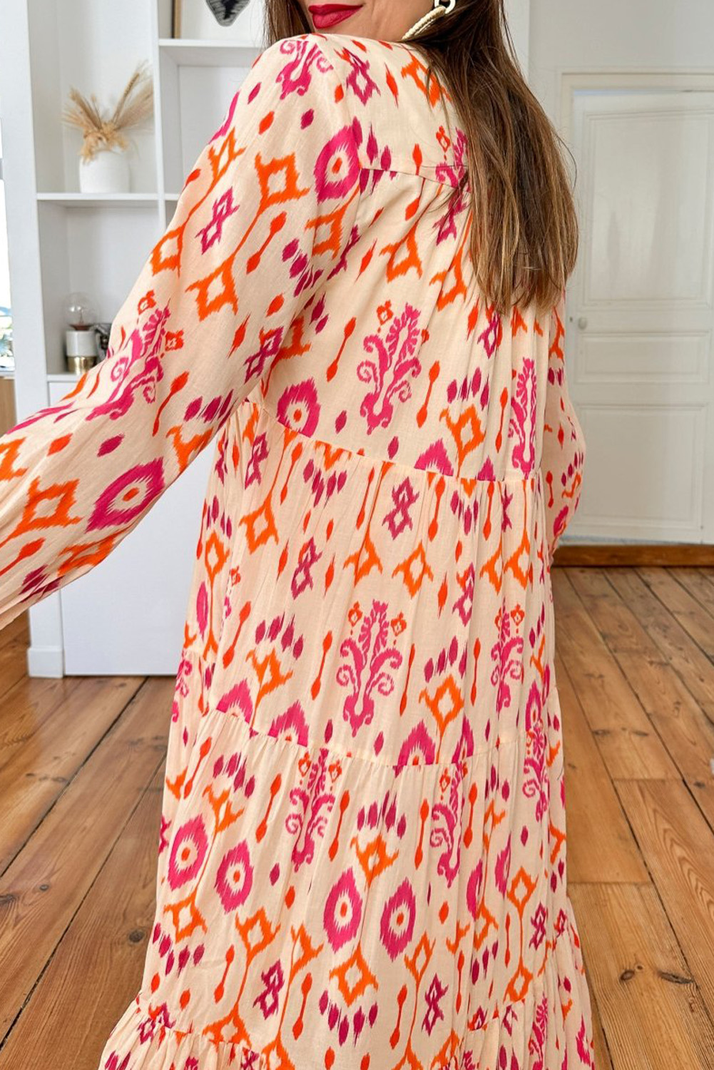 Boho Chic Long Sleeve Maxi Dress with High Waist and Flattering A-Line Silhouette - Detail View 3 Boho Chic Long Sleeve Maxi Dress with High Waist and Flattering A-Line Silhouette - Detail View 3