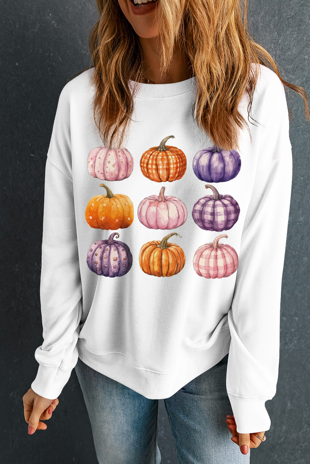 Women's Beige Halloween Pumpkin Graphic Pullover Sweatshirt - Detail View 6 Women's Beige Halloween Pumpkin Graphic Pullover Sweatshirt - Detail View 6