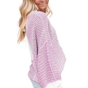 Women's Bonbon Neutral Colorblock Tie Back Sweater - Casual Fall Fashion - Main View