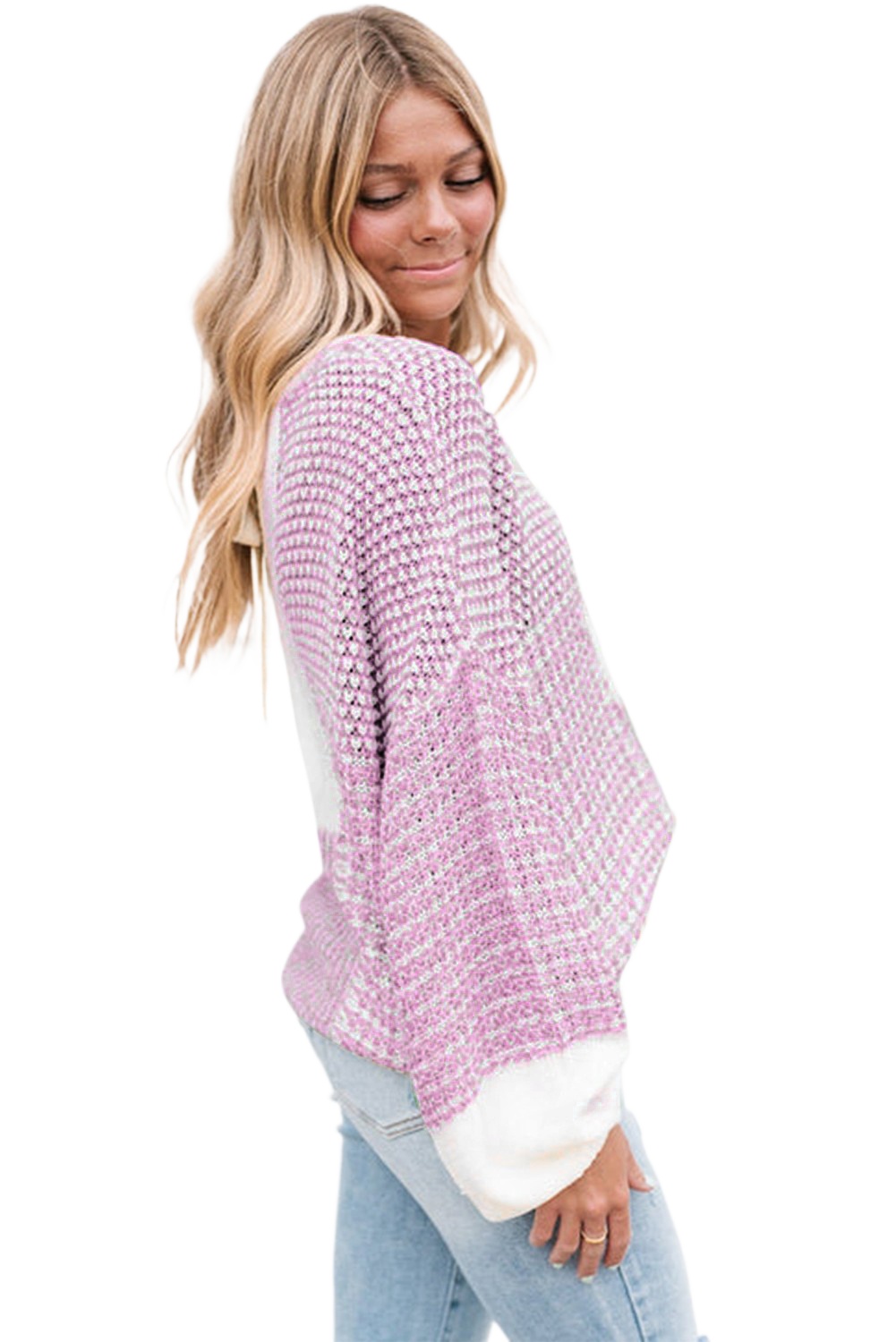 Women's Bonbon Neutral Colorblock Tie Back Sweater - Casual Fall Fashion - Main View Women's Bonbon Neutral Colorblock Tie Back Sweater - Casual Fall Fashion - Main View