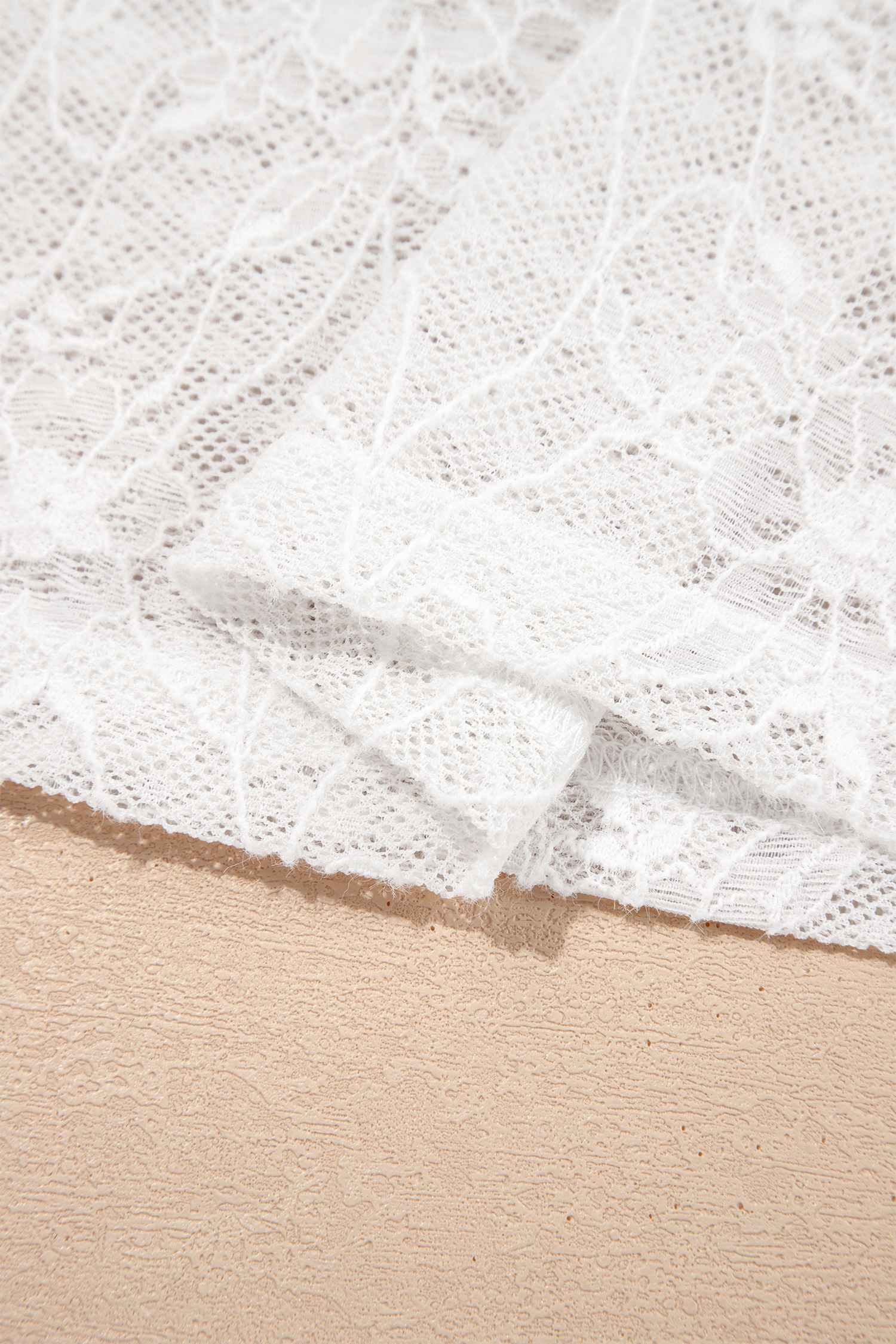Feminine Floral Lace Shirt, Beige Long Sleeve Layering Top - Detail View 8 Feminine Floral Lace Shirt, Beige Long Sleeve Layering Top - Detail View 8