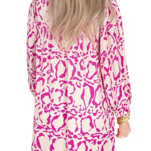 Women's Pink Leopard Print Loose Fit Babydoll Mini Dress for Casual Days - Main View