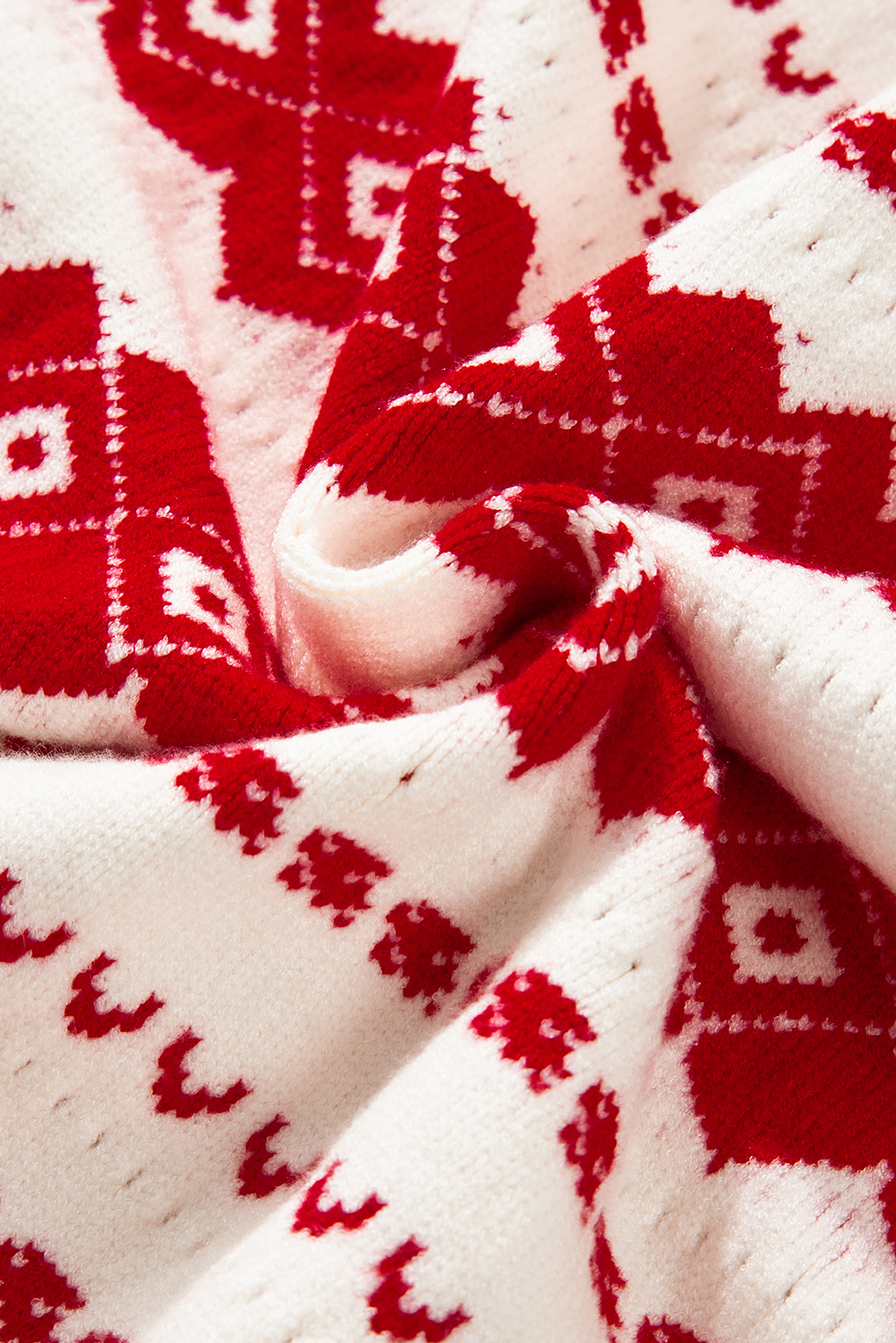 Women's Sweater, White, Geometric Pattern, Crew Neck, Loose Fit, Casual, Cozy, Winter Wear, Daily Wear, Classic Style, Long Sleeves, Knit Material, Soft, Comfortable, Versatile, Stripe Pattern, Red Accents, Holiday Inspiration, Fashion Trend - Detail View 12 Women's Sweater, White, Geometric Pattern, Crew Neck, Loose Fit, Casual, Cozy, Winter Wear, Daily Wear, Classic Style, Long Sleeves, Knit Material, Soft, Comfortable, Versatile, Stripe Pattern, Red Accents, Holiday Inspiration, Fashion Trend - Detail View 12