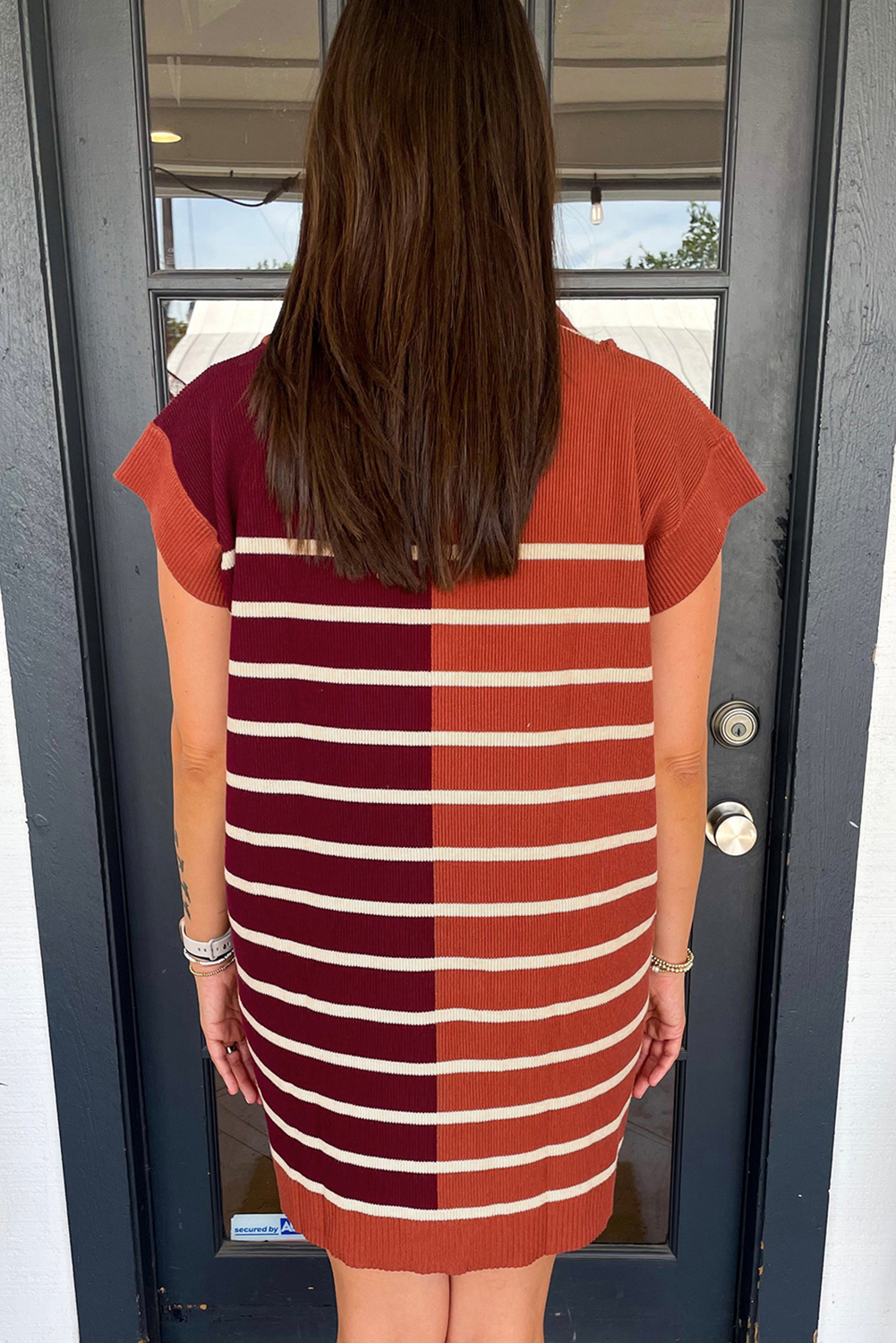 Chic and Comfortable Color Block Sweater Dress with Quarter Zip - Perfect for Fall - Detail View 2 Chic and Comfortable Color Block Sweater Dress with Quarter Zip - Perfect for Fall - Detail View 2