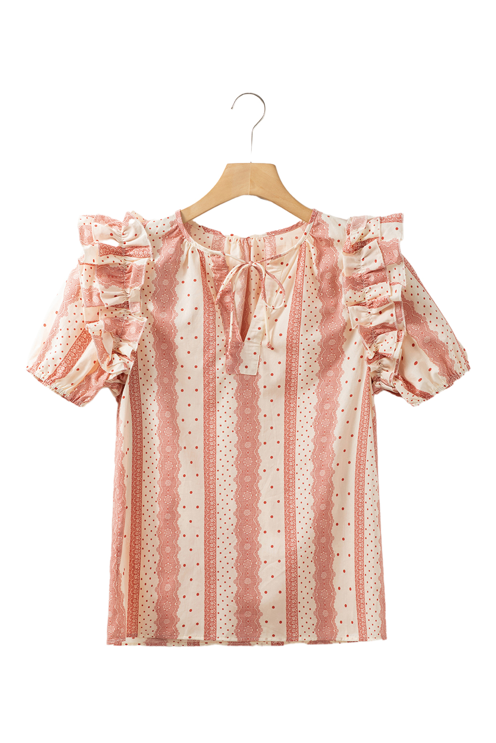 Women's Short Sleeve Mixed Print Blouse, Boho Casual Shirt - Detail View 21 Women's Short Sleeve Mixed Print Blouse, Boho Casual Shirt - Detail View 21