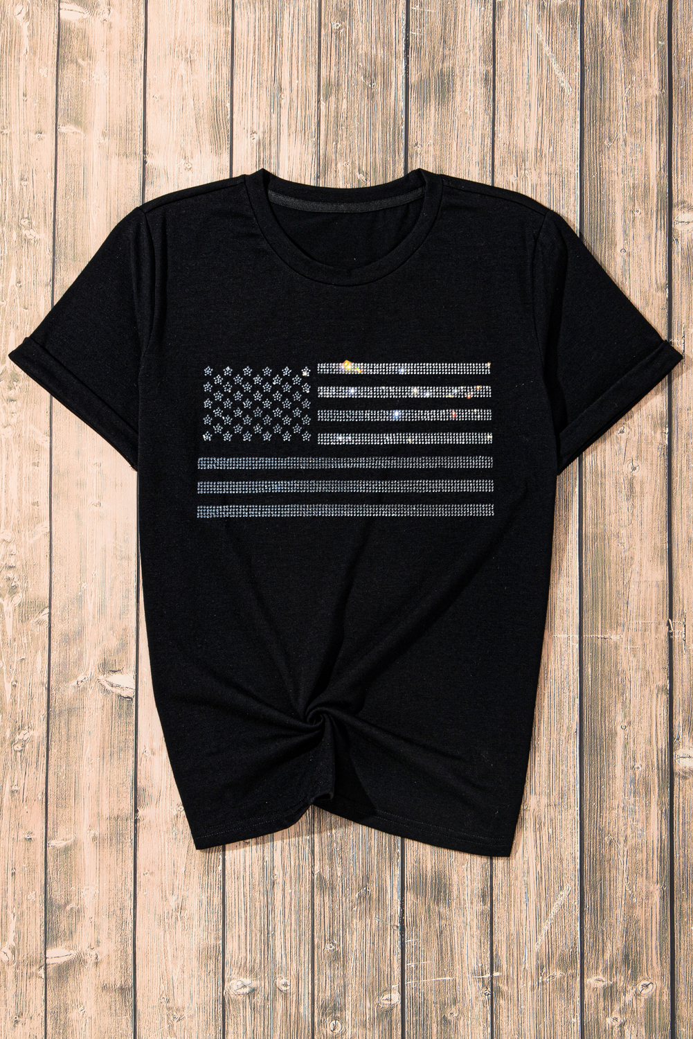Patriotic and Glamorous Graphic Tee for Women - Black and Rhinestone Embellished - Detail View 2 Patriotic and Glamorous Graphic Tee for Women - Black and Rhinestone Embellished - Detail View 2