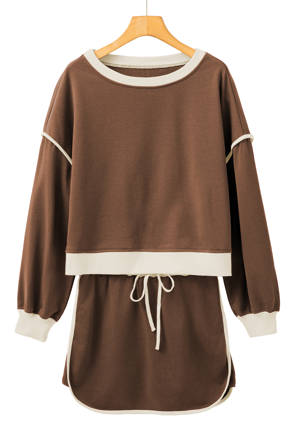 Contrast Trim Two Piece Set, Women's Long Sleeve Skort Suit - Detail View 8 Contrast Trim Two Piece Set, Women's Long Sleeve Skort Suit - Detail View 8