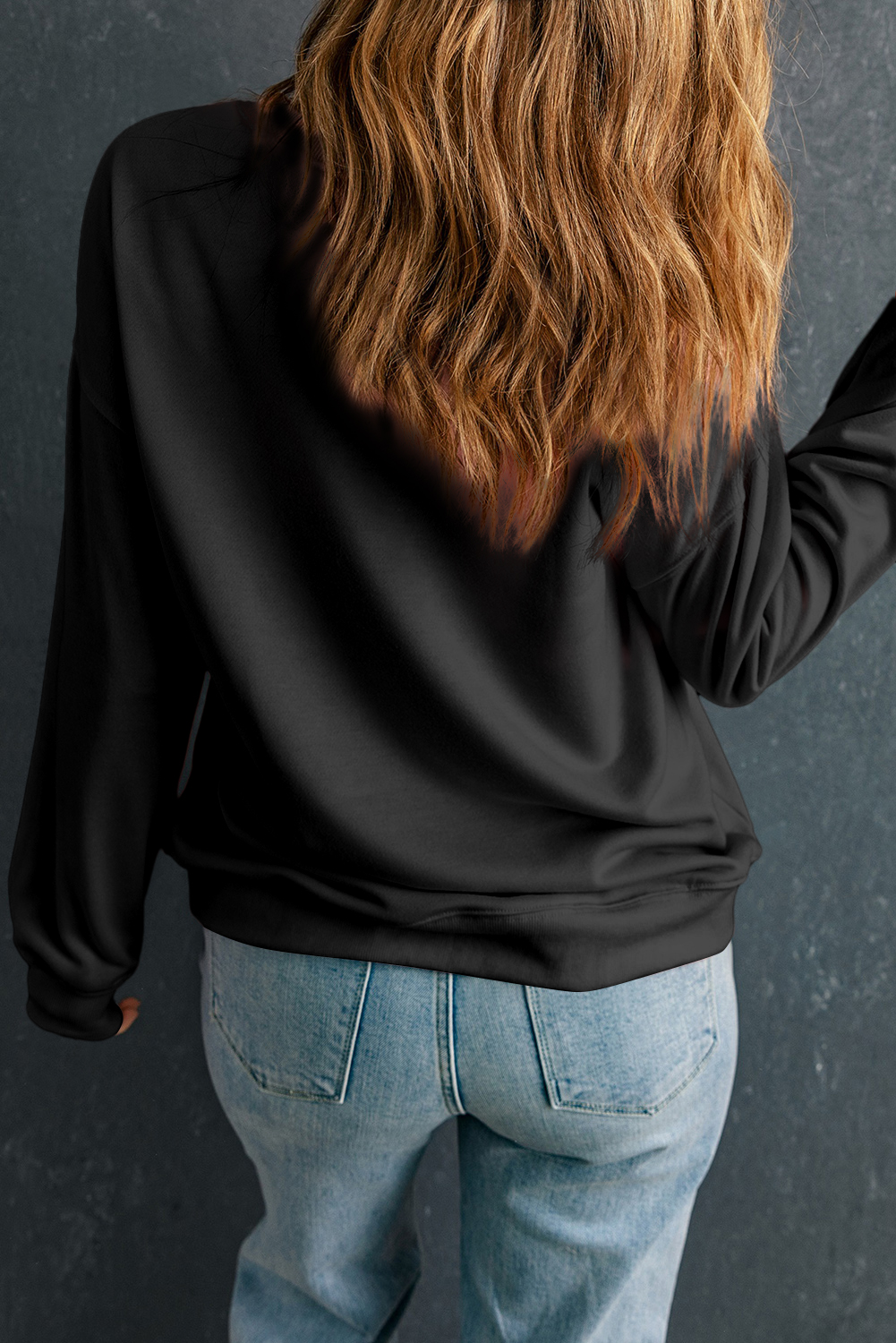 Women's Black Embroidered Howdy Cow Western Graphic Crew Neck Sweatshirt - Detail View 6 Women's Black Embroidered Howdy Cow Western Graphic Crew Neck Sweatshirt - Detail View 6