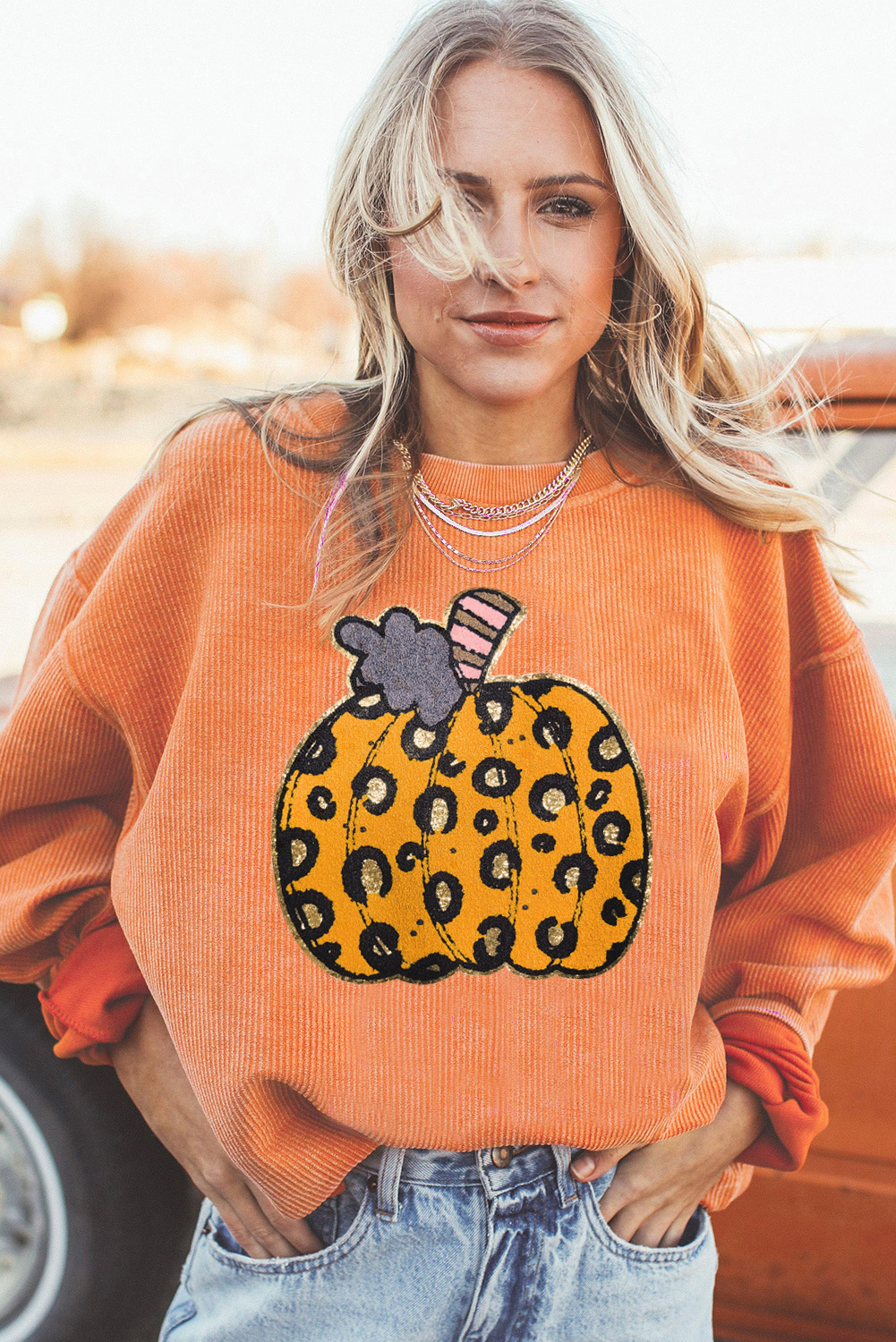 Cozy and Chic Orange Sweatshirt - Ideal for Autumn Celebrations and Halloween Parties - Detail View 8 Cozy and Chic Orange Sweatshirt - Ideal for Autumn Celebrations and Halloween Parties - Detail View 8