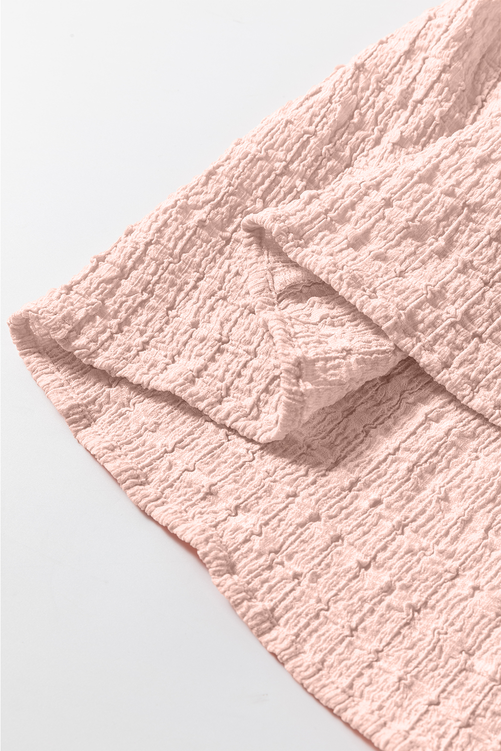 Women's Blouse, Light Pink, Tiered Design, Textured Fabric, 3/4 Sleeves, V Neck, Flowy Fit, Casual Chic, Trendy, Playful, Whimsy, Daily Wear, Tops, Blouses & Shirts - Detail View 10 Women's Blouse, Light Pink, Tiered Design, Textured Fabric, 3/4 Sleeves, V Neck, Flowy Fit, Casual Chic, Trendy, Playful, Whimsy, Daily Wear, Tops, Blouses & Shirts - Detail View 10