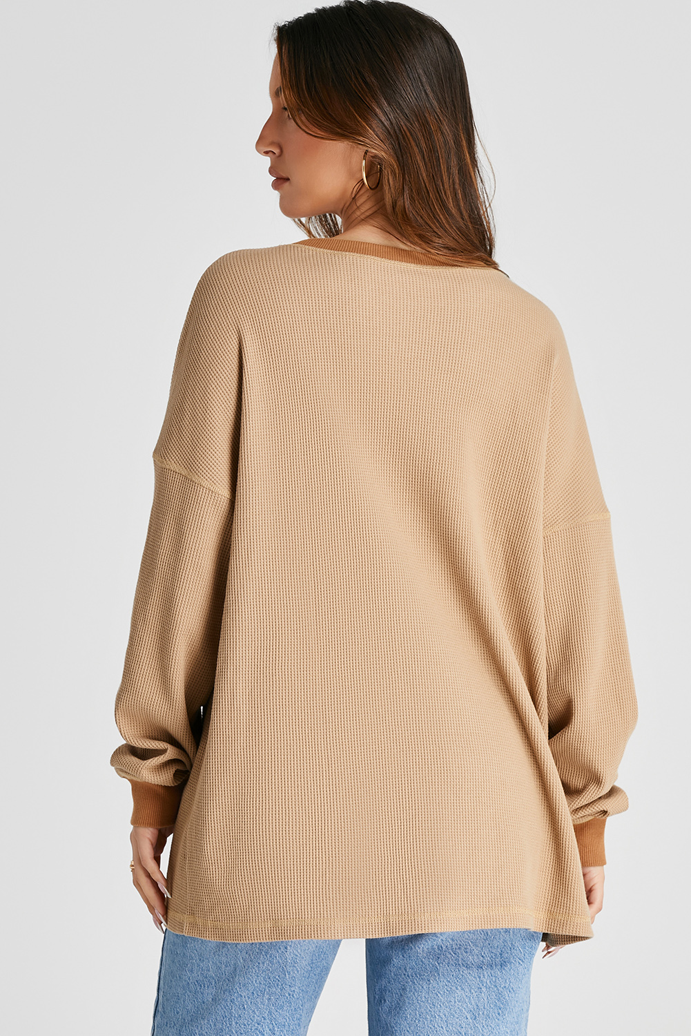 Casual Round Neck Long Sleeve Sweatshirt: Smoke Gray - Detail View 2 Casual Round Neck Long Sleeve Sweatshirt: Smoke Gray - Detail View 2