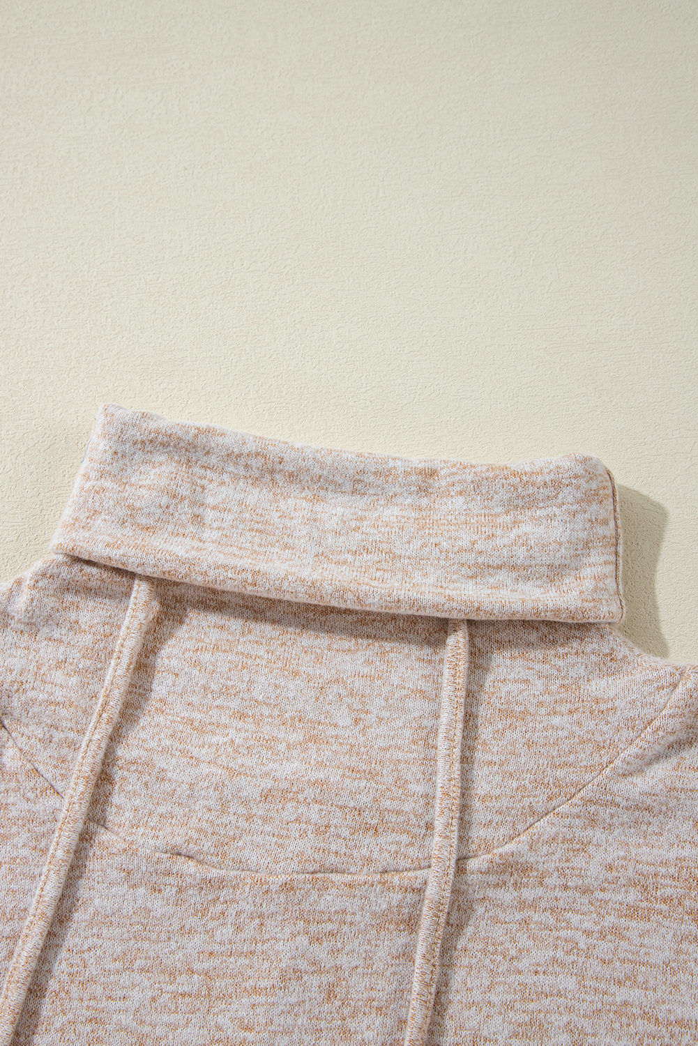 Women's Top, Apricot Color, Drawstring, Cowl Neck, Long Sleeve, Split Top, Casual Style, Daily Wear, Cozy, High Neck, Solid Color, Modern Silhouette, Winter Fashion, Comfortable, Tops, Long Sleeve Tops - Detail View 8 Women's Top, Apricot Color, Drawstring, Cowl Neck, Long Sleeve, Split Top, Casual Style, Daily Wear, Cozy, High Neck, Solid Color, Modern Silhouette, Winter Fashion, Comfortable, Tops, Long Sleeve Tops - Detail View 8