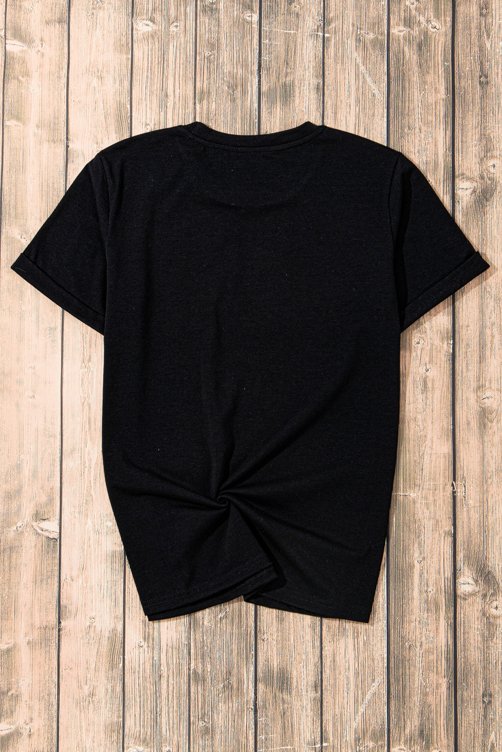 Trendy Short Sleeve Tee: Black Rhinestone America Flag Design - Detail View 7 Trendy Short Sleeve Tee: Black Rhinestone America Flag Design - Detail View 7