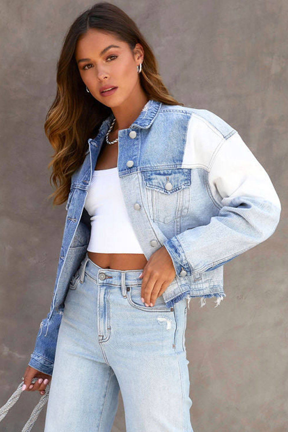 Trendy Colorblock Denim Shacket, Long Sleeve Casual Jacket - Detail View 15 Trendy Colorblock Denim Shacket, Long Sleeve Casual Jacket - Detail View 15