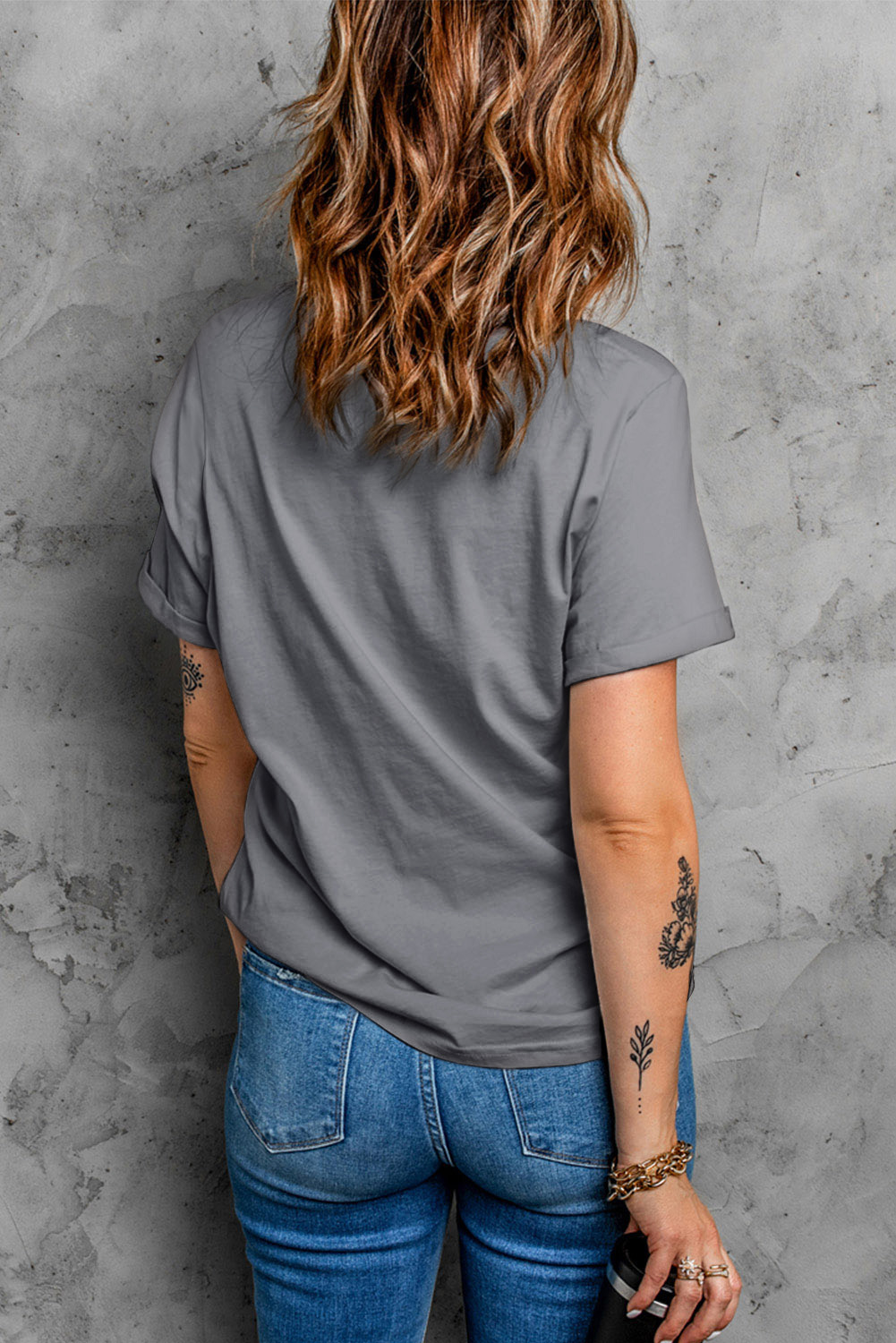 Women's Gray USA Star Bow Knot Print Crew Neck T-Shirt - Detail View 6 Women's Gray USA Star Bow Knot Print Crew Neck T-Shirt - Detail View 6
