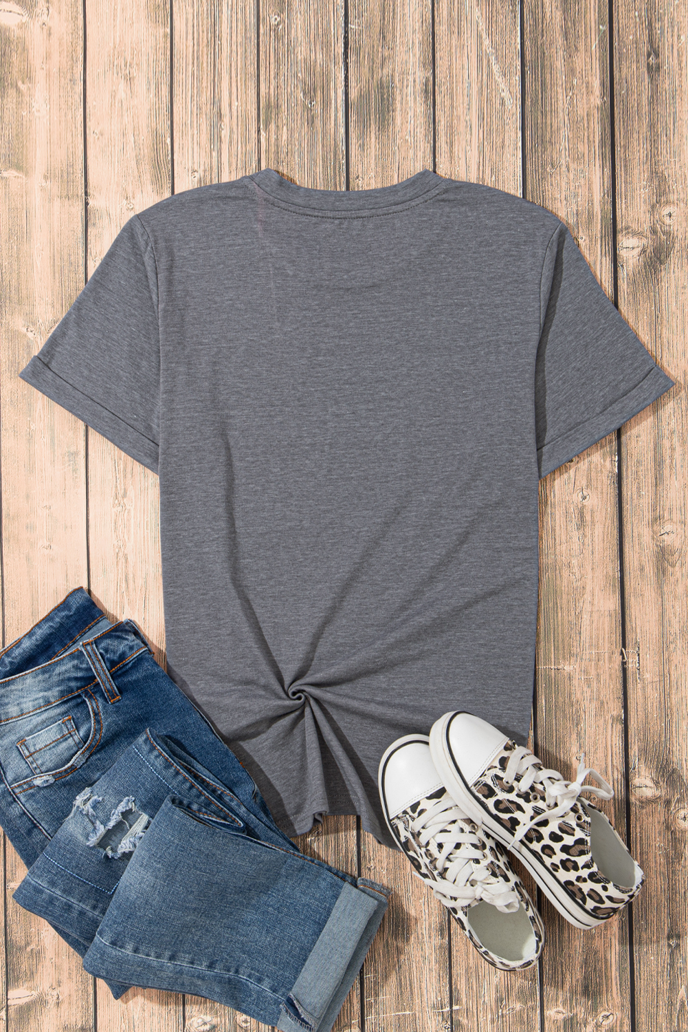 Soft Gray Casual T-Shirt, Women's Round Neck Summer Shirt - Detail View 8 Soft Gray Casual T-Shirt, Women's Round Neck Summer Shirt - Detail View 8