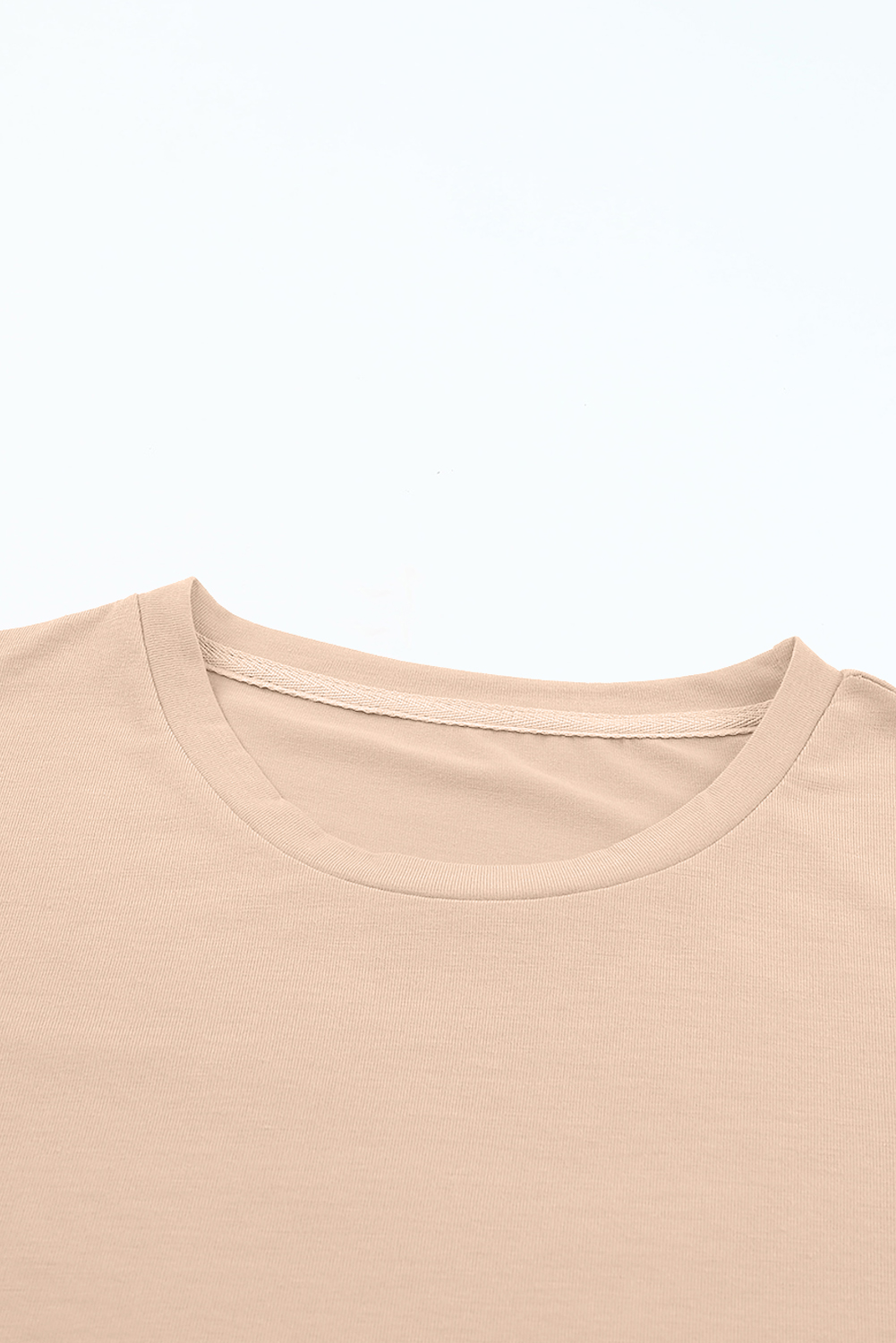 Women's Khaki Crew Neck Tee, Casual Short Sleeve Basic Top - Detail View 10 Women's Khaki Crew Neck Tee, Casual Short Sleeve Basic Top - Detail View 10