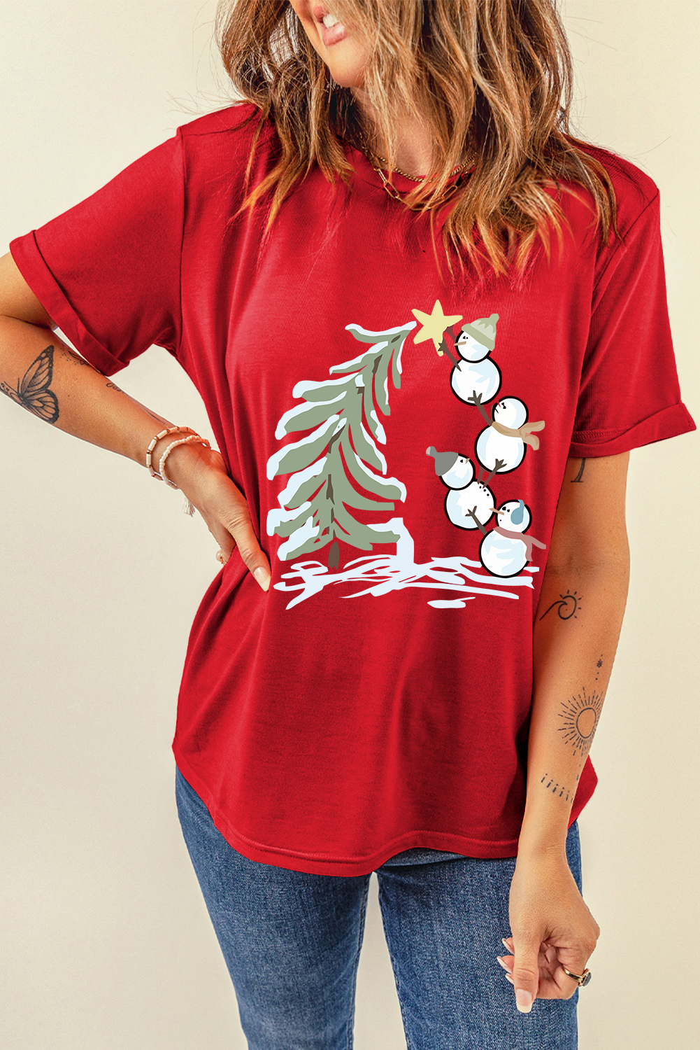 Cute and Casual Red Graphic Tee for Holiday Celebrations - Christmas Theme - Detail View 6 Cute and Casual Red Graphic Tee for Holiday Celebrations - Christmas Theme - Detail View 6