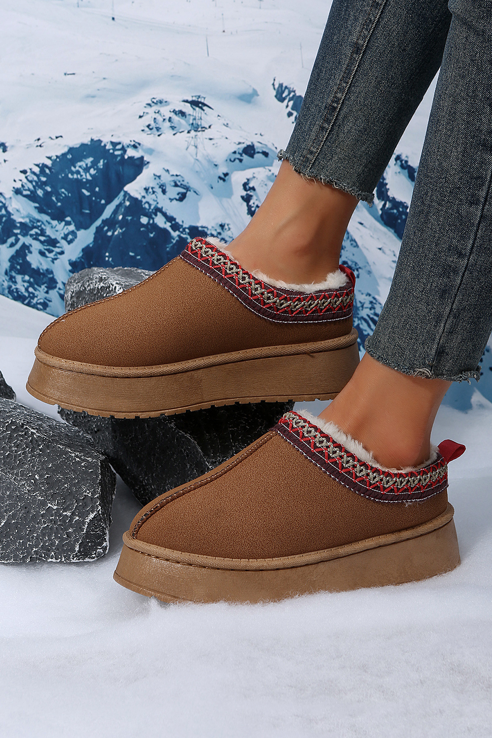 Women's Snow Boots, Chestnut Boots, Plush Lined, Winter Footwear, Comfortable, Slip-On Style, Thermal Insulation, Aztec Print, Fashionable, Daily Wear, Casual, Suede Flats, Round Toe Design, Stylish Winter Boots, Best Sellers - Detail View 4 Women's Snow Boots, Chestnut Boots, Plush Lined, Winter Footwear, Comfortable, Slip-On Style, Thermal Insulation, Aztec Print, Fashionable, Daily Wear, Casual, Suede Flats, Round Toe Design, Stylish Winter Boots, Best Sellers - Detail View 4