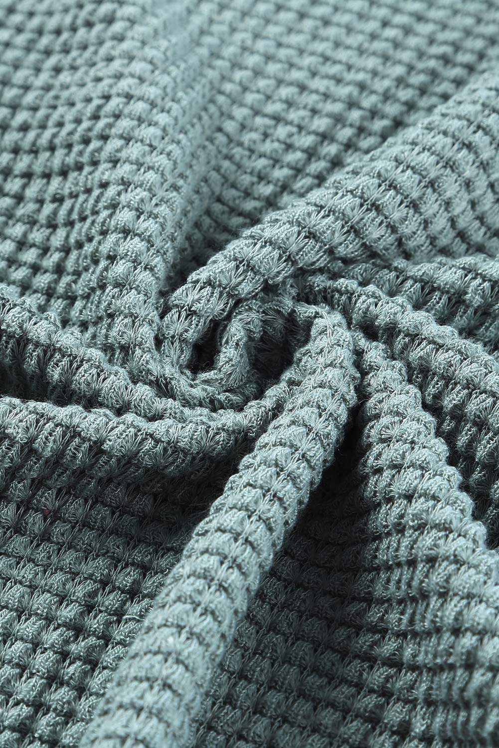 Chic and Comfy: Green Waffle Knit Long Sleeve Top for Women - Detail View 12 Chic and Comfy: Green Waffle Knit Long Sleeve Top for Women - Detail View 12