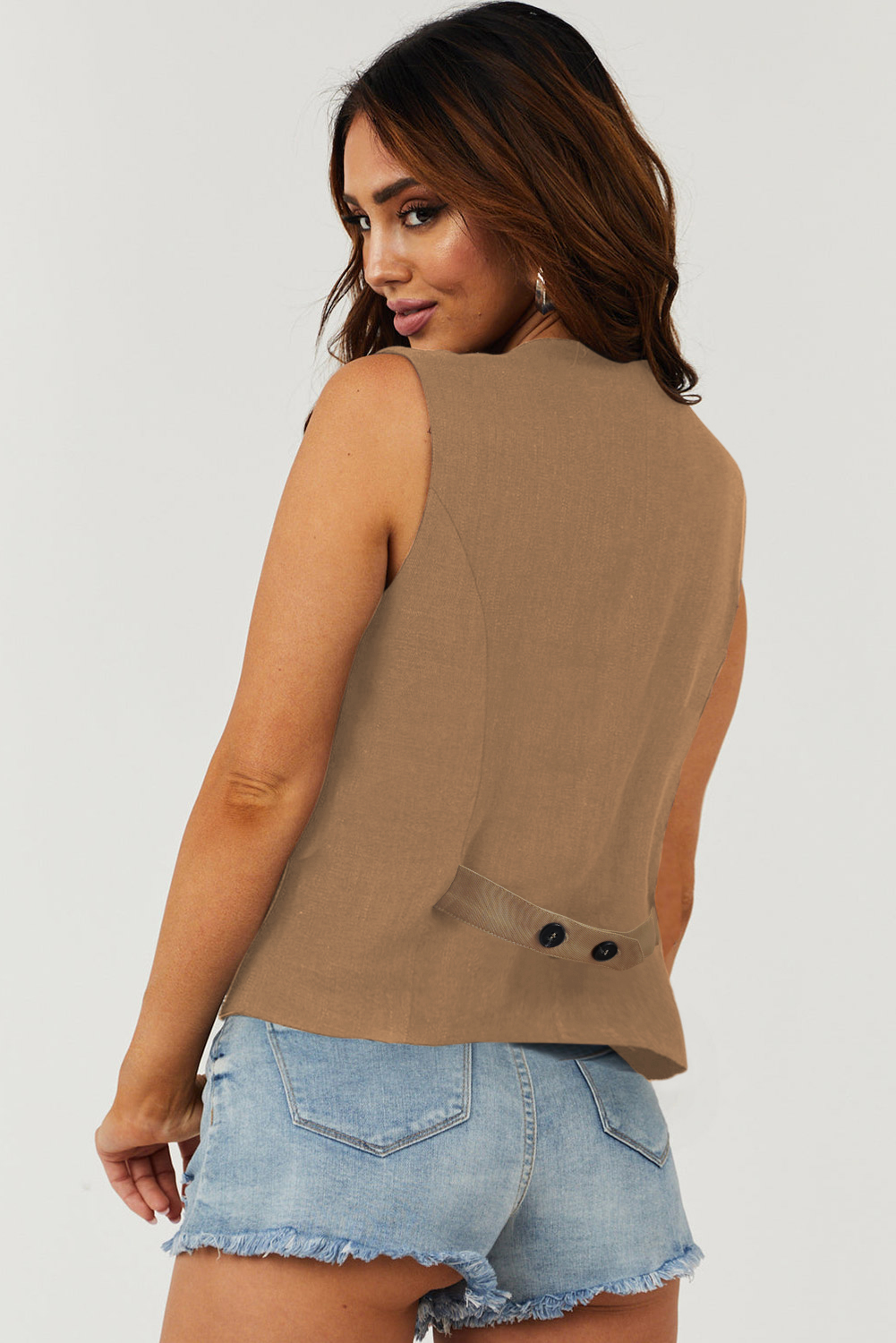 Elegant Blazer Vest with Classic Solid Color - Chestnut - Detail View 2 Elegant Blazer Vest with Classic Solid Color - Chestnut - Detail View 2