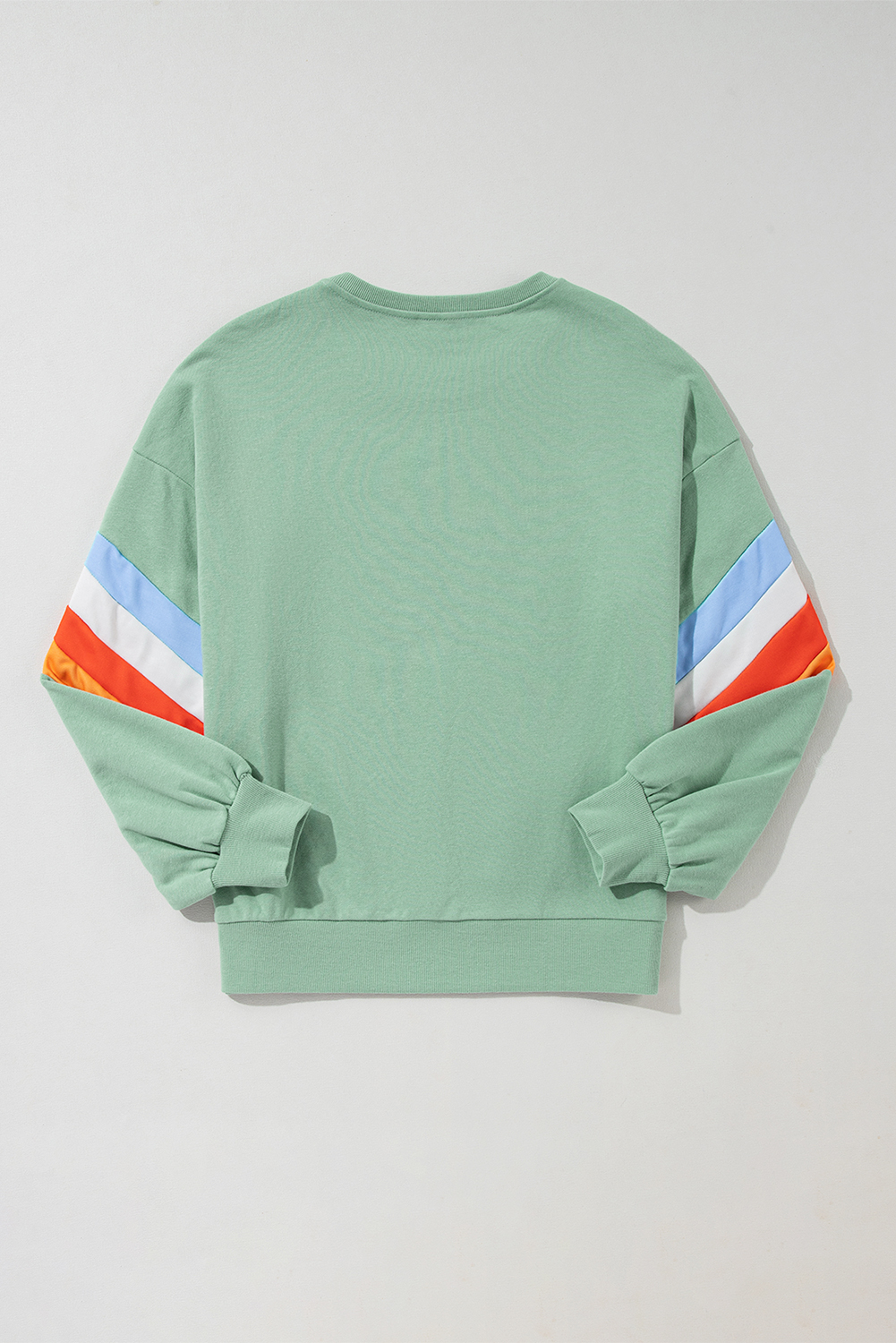 Casual Rainbow Stripe Sweater - Moonlight Jade - Comfortable Loose Fit - Detail View 7 Casual Rainbow Stripe Sweater - Moonlight Jade - Comfortable Loose Fit - Detail View 7