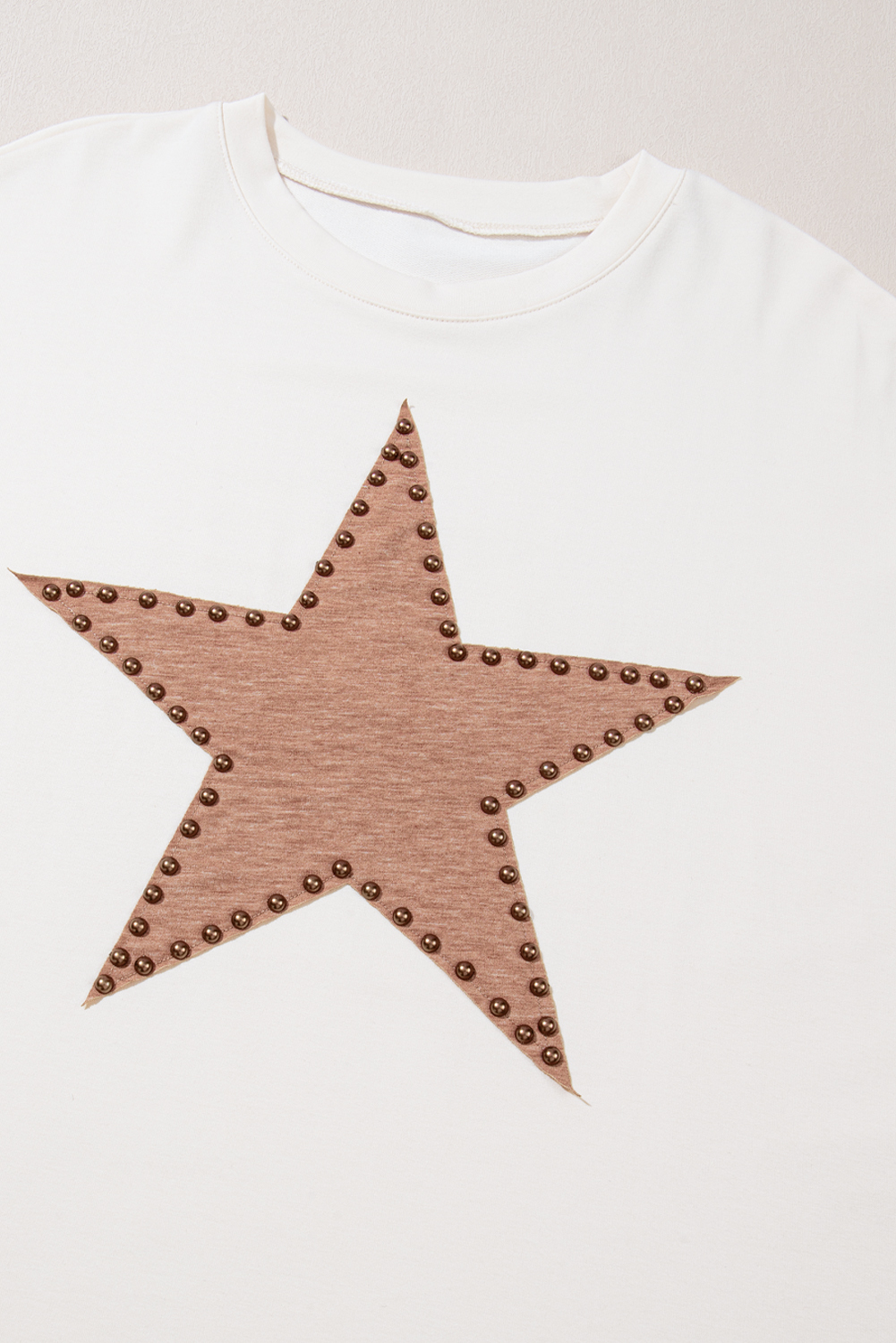 Casual Long Sleeve Plus Size Top for Fall - Beige Crew Neck with Unique Star Design - Detail View 11 Casual Long Sleeve Plus Size Top for Fall - Beige Crew Neck with Unique Star Design - Detail View 11