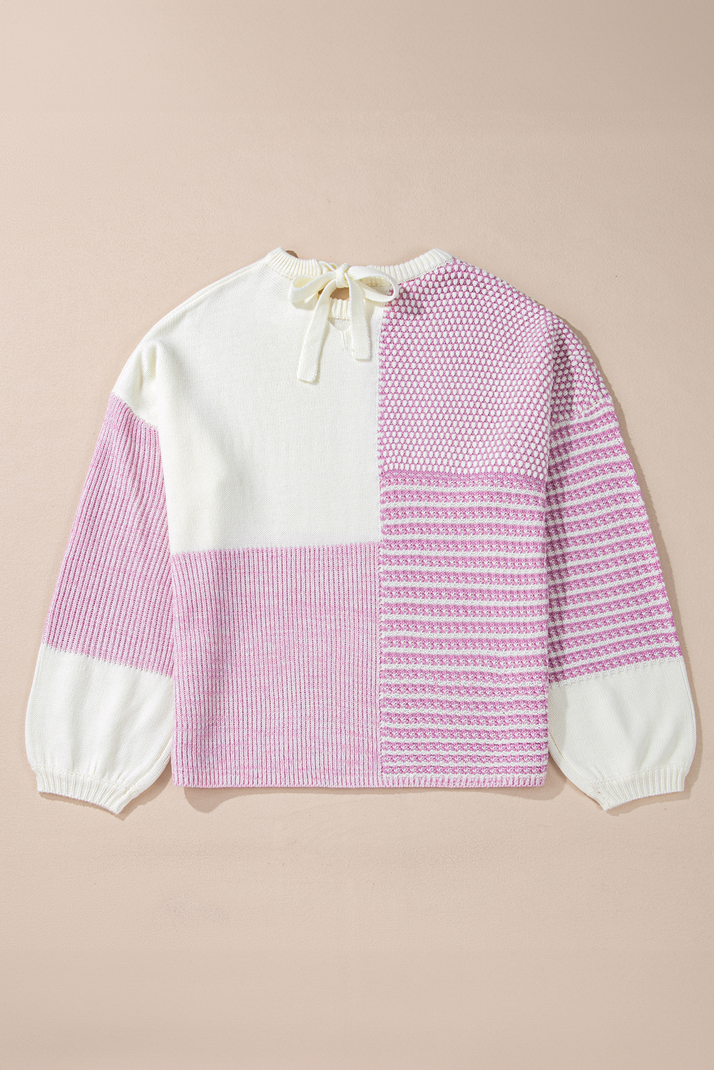 Stylish Long Sleeve Colorblock Sweater with Tie Back Design for Women - Detail View 6 Stylish Long Sleeve Colorblock Sweater with Tie Back Design for Women - Detail View 6