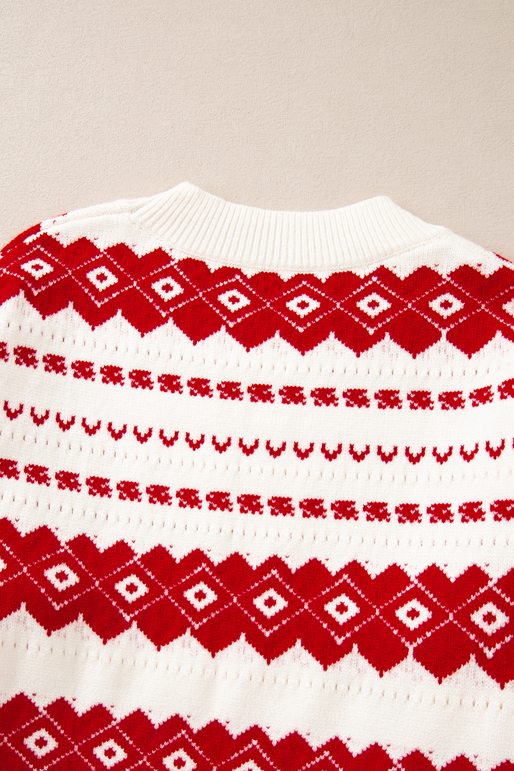 Women's White Western Geometric Patterned Crew Neck Loose Sweater - Detail View 9 Women's White Western Geometric Patterned Crew Neck Loose Sweater - Detail View 9
