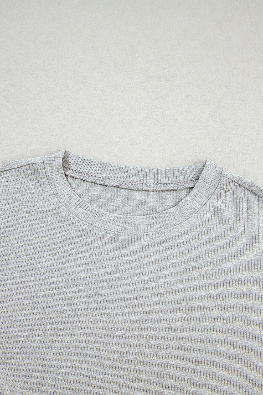 Versatile Two-Piece Set: Light Grey Tunic Top and Slim Shorts - Detail View 12 Versatile Two-Piece Set: Light Grey Tunic Top and Slim Shorts - Detail View 12