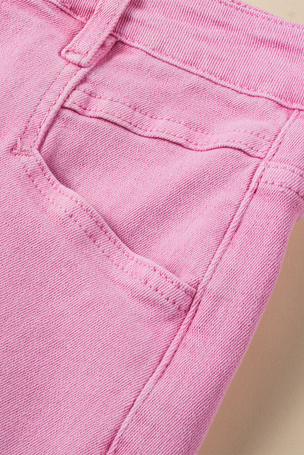 Pink Raw Hem Denim Shorts, Casual Mid Rise Summer Bottoms - Detail View 11 Pink Raw Hem Denim Shorts, Casual Mid Rise Summer Bottoms - Detail View 11
