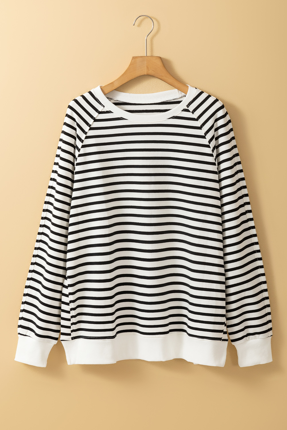 Classic Stripe Sweatshirt with Raglan Sleeves and Side Slits - Detail View 7 Classic Stripe Sweatshirt with Raglan Sleeves and Side Slits - Detail View 7