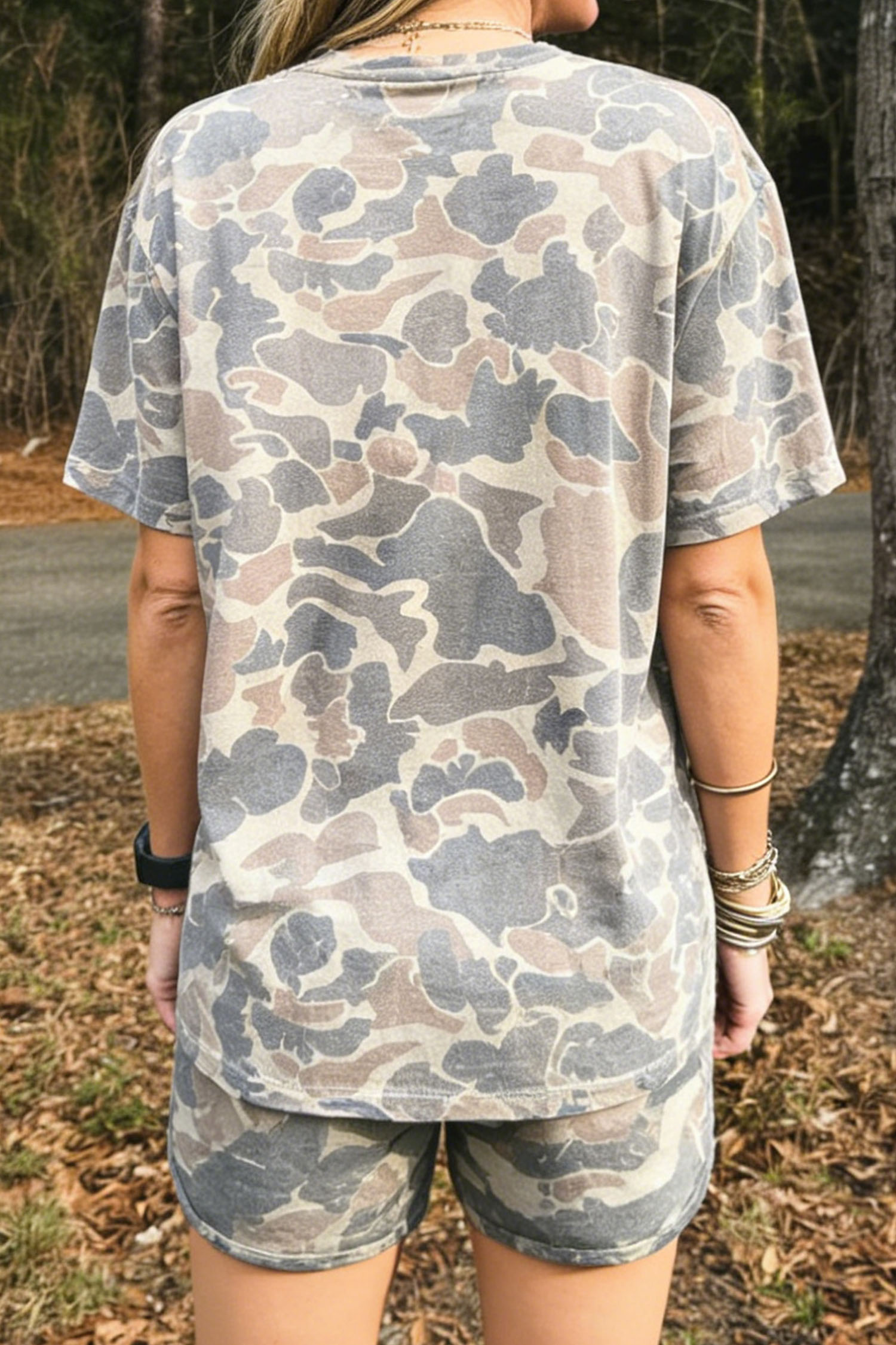 Women's Camouflage 2 Piece Set, Faith Letter Tee - Detail View 2 Women's Camouflage 2 Piece Set, Faith Letter Tee - Detail View 2