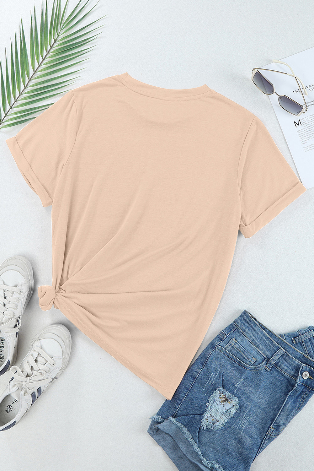 Women's American Flag Bow T Shirt, Casual Khaki Graphic Tee - Detail View 7 Women's American Flag Bow T Shirt, Casual Khaki Graphic Tee - Detail View 7