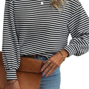 Women's Black Stripe Long Sleeve Top - Casual and Trendy - Main View