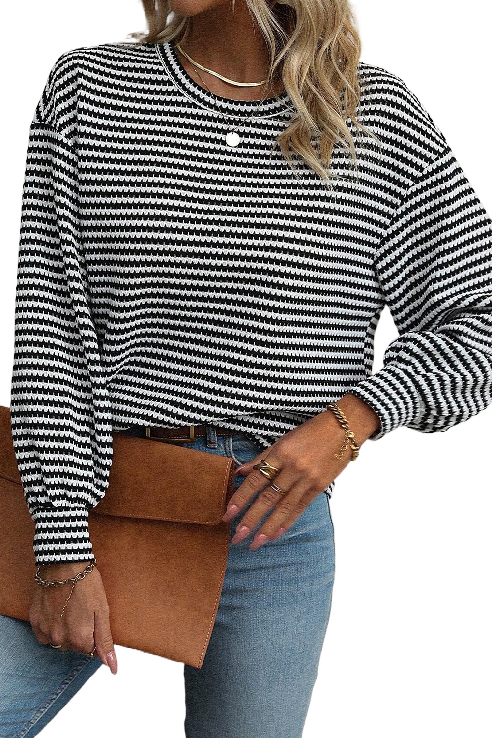 Women's Black Stripe Long Sleeve Top - Casual and Trendy - Main View Women's Black Stripe Long Sleeve Top - Casual and Trendy - Main View