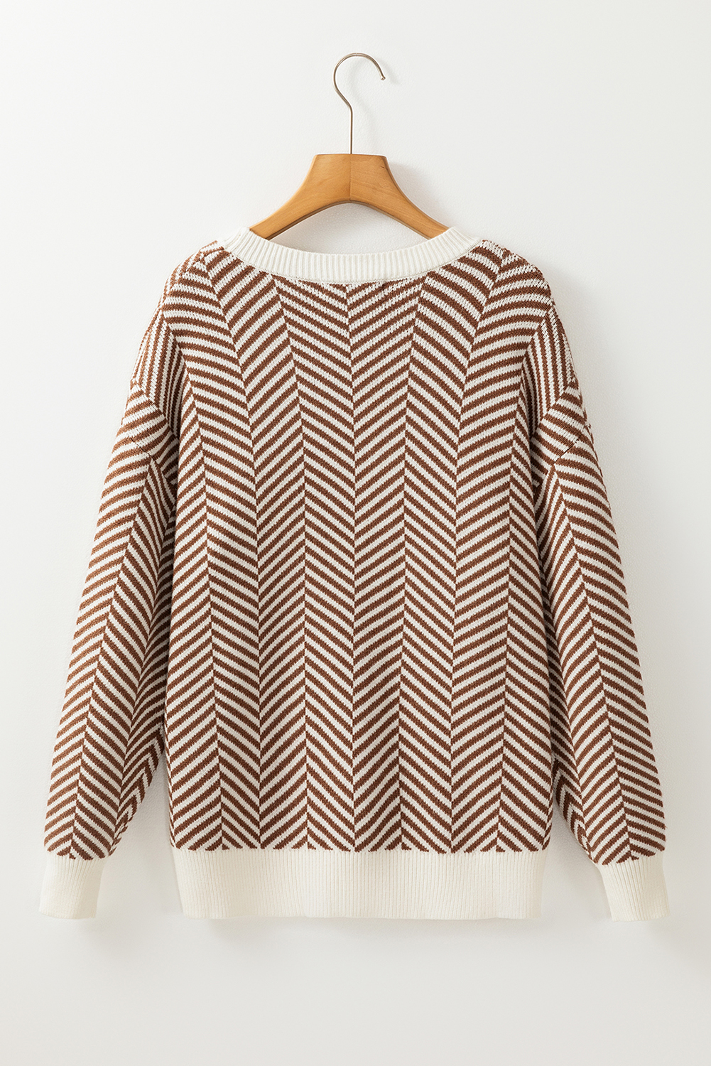 Women's Sweater, Coffee Sweater, Contrast Edge, Crew Neck, Drop Shoulder, Casual Style, Long Sleeve, Cozy, Colorblock, Striped Print, Daily Wear, Winter Fashion, Comfortable Fit, Geometric Pattern, Stylish Layering - Detail View 12 Women's Sweater, Coffee Sweater, Contrast Edge, Crew Neck, Drop Shoulder, Casual Style, Long Sleeve, Cozy, Colorblock, Striped Print, Daily Wear, Winter Fashion, Comfortable Fit, Geometric Pattern, Stylish Layering - Detail View 12