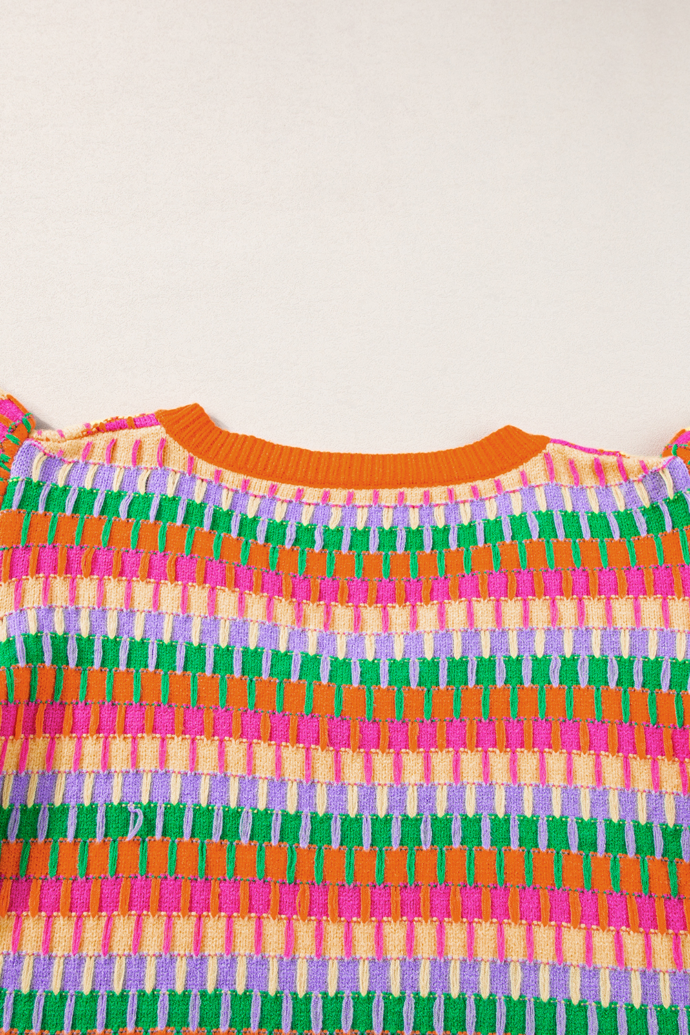 Women's Elegant Multicolor Flutter Sleeve Knitted Sweater Top - Detail View 6 Women's Elegant Multicolor Flutter Sleeve Knitted Sweater Top - Detail View 6