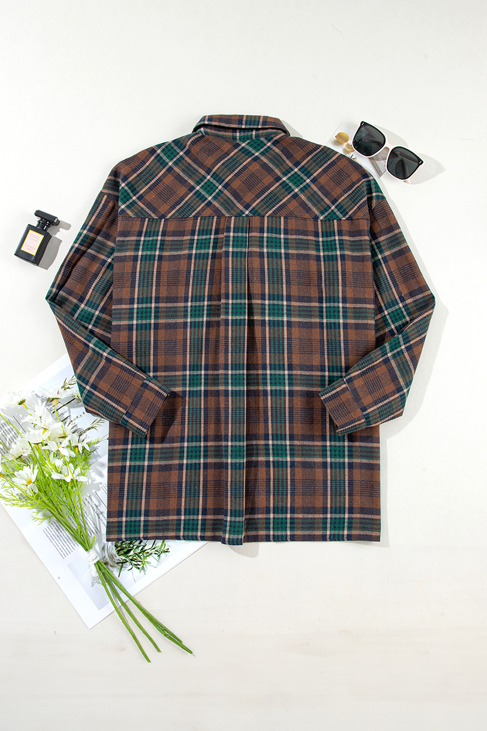 Women's Jacket, Brown Plaid, Chest Pockets, Button Up, Shirting, Classic, Timeless, Versatile, Buttoned, Layering, Daily Wear, Fall & Autumn, Best Sellers, Outerwear, Plaid Shackets - Detail View 10 Women's Jacket, Brown Plaid, Chest Pockets, Button Up, Shirting, Classic, Timeless, Versatile, Buttoned, Layering, Daily Wear, Fall & Autumn, Best Sellers, Outerwear, Plaid Shackets - Detail View 10