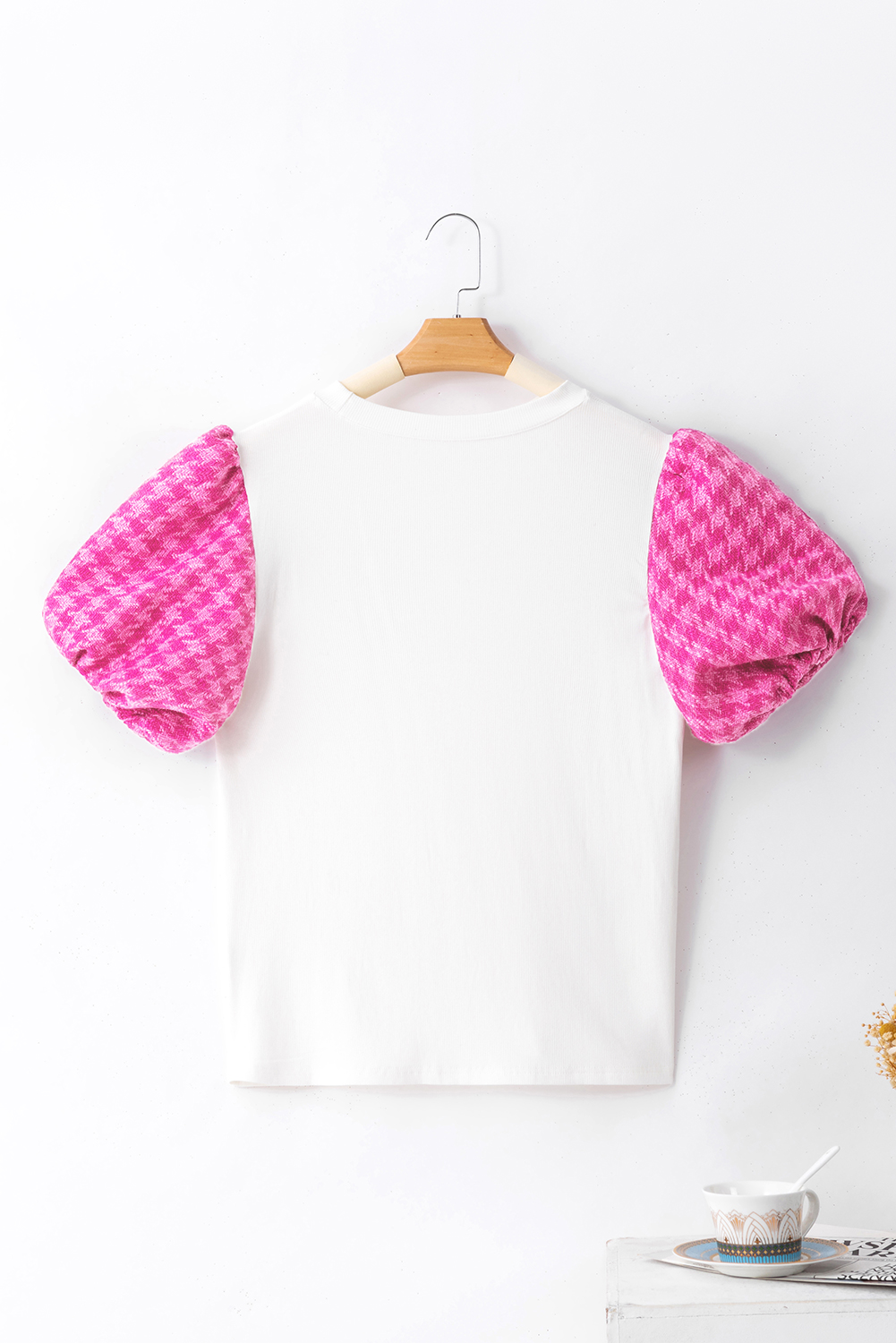 Fashionable Puff Sleeve Tee, Women's Contrast Casual Top - Detail View 9 Fashionable Puff Sleeve Tee, Women's Contrast Casual Top - Detail View 9