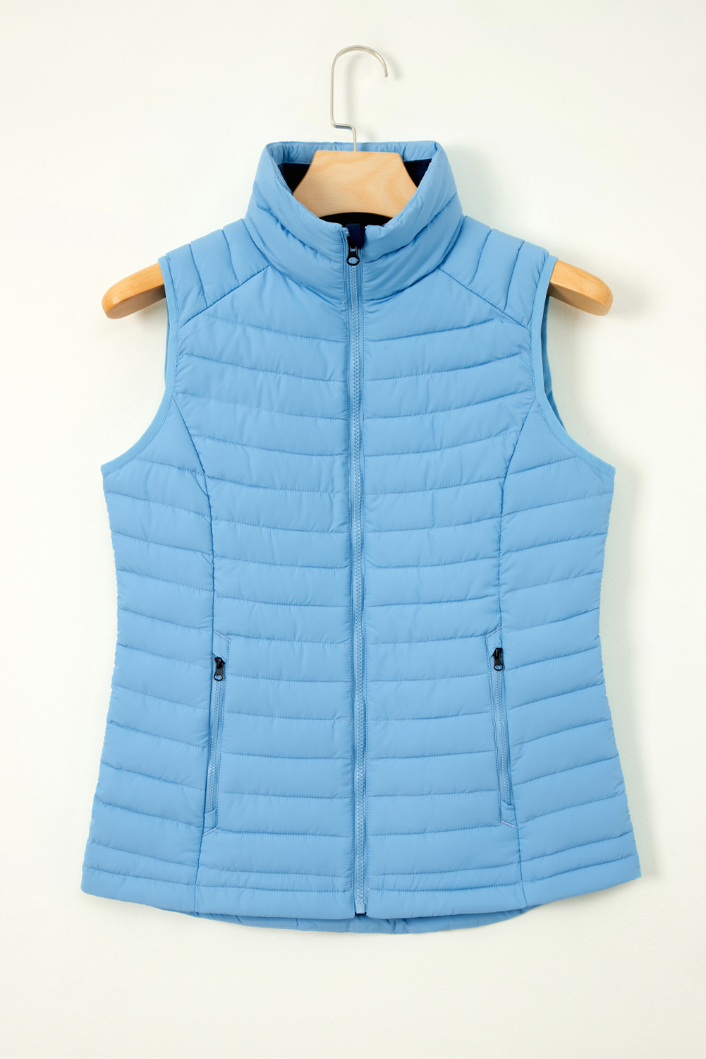 Trendy Sleeveless Puffer Vest in Sky Blue - Insulated and Cozy - Detail View 14 Trendy Sleeveless Puffer Vest in Sky Blue - Insulated and Cozy - Detail View 14