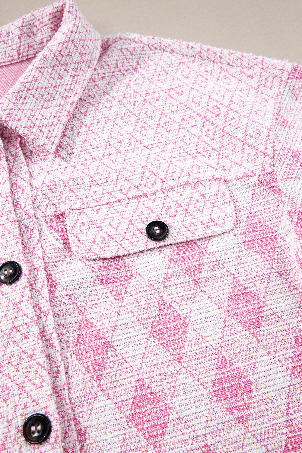Chic and Casual Women's Geometric Print Shacket - Pink - Detail View 13 Chic and Casual Women's Geometric Print Shacket - Pink - Detail View 13